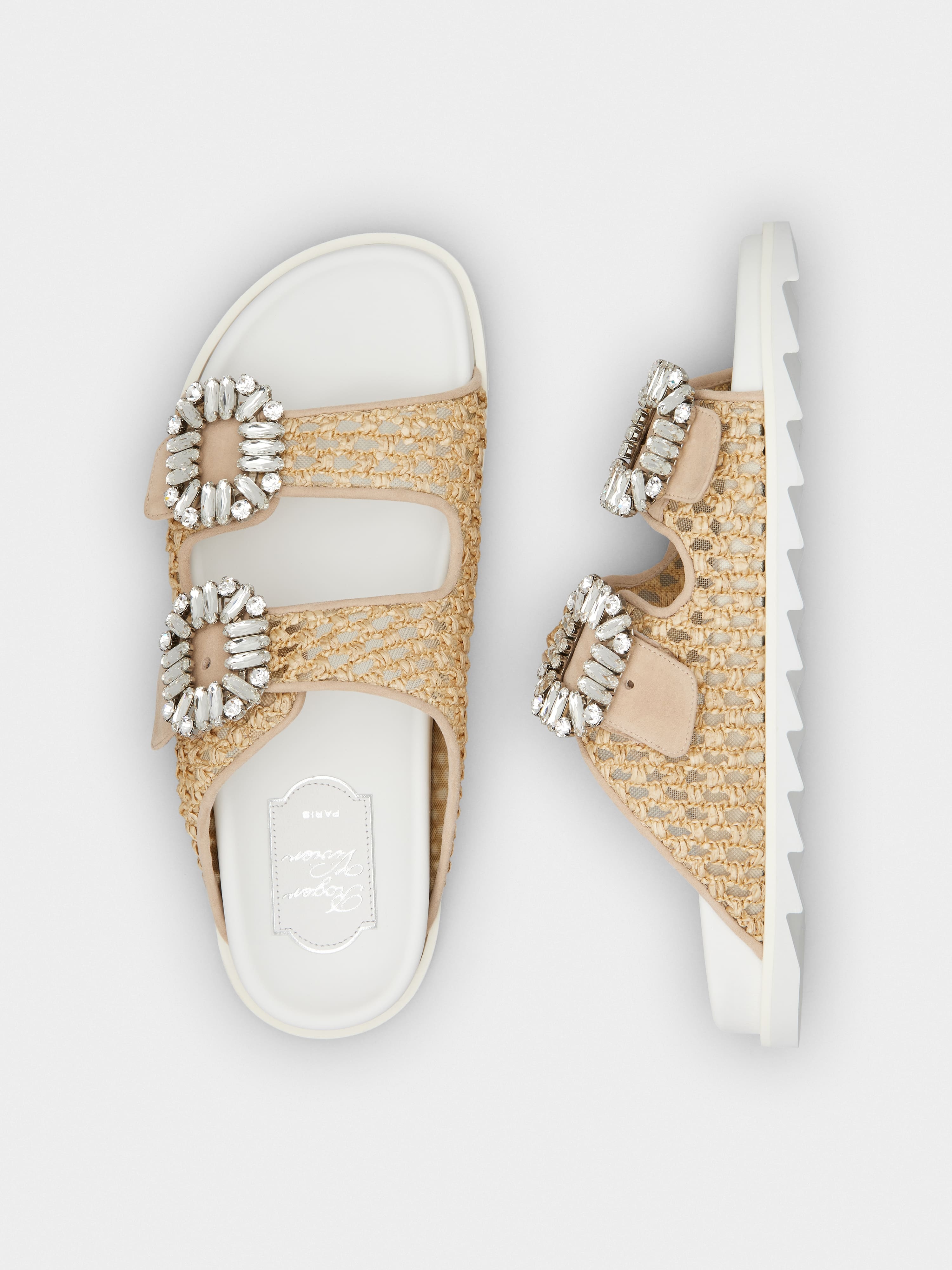 Slidy Viv' Strass Buckle Mules in Raffia - 4