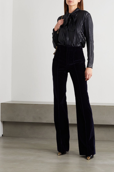 SAINT LAURENT Tie-neck striped metallic silk-blend shirt  outlook