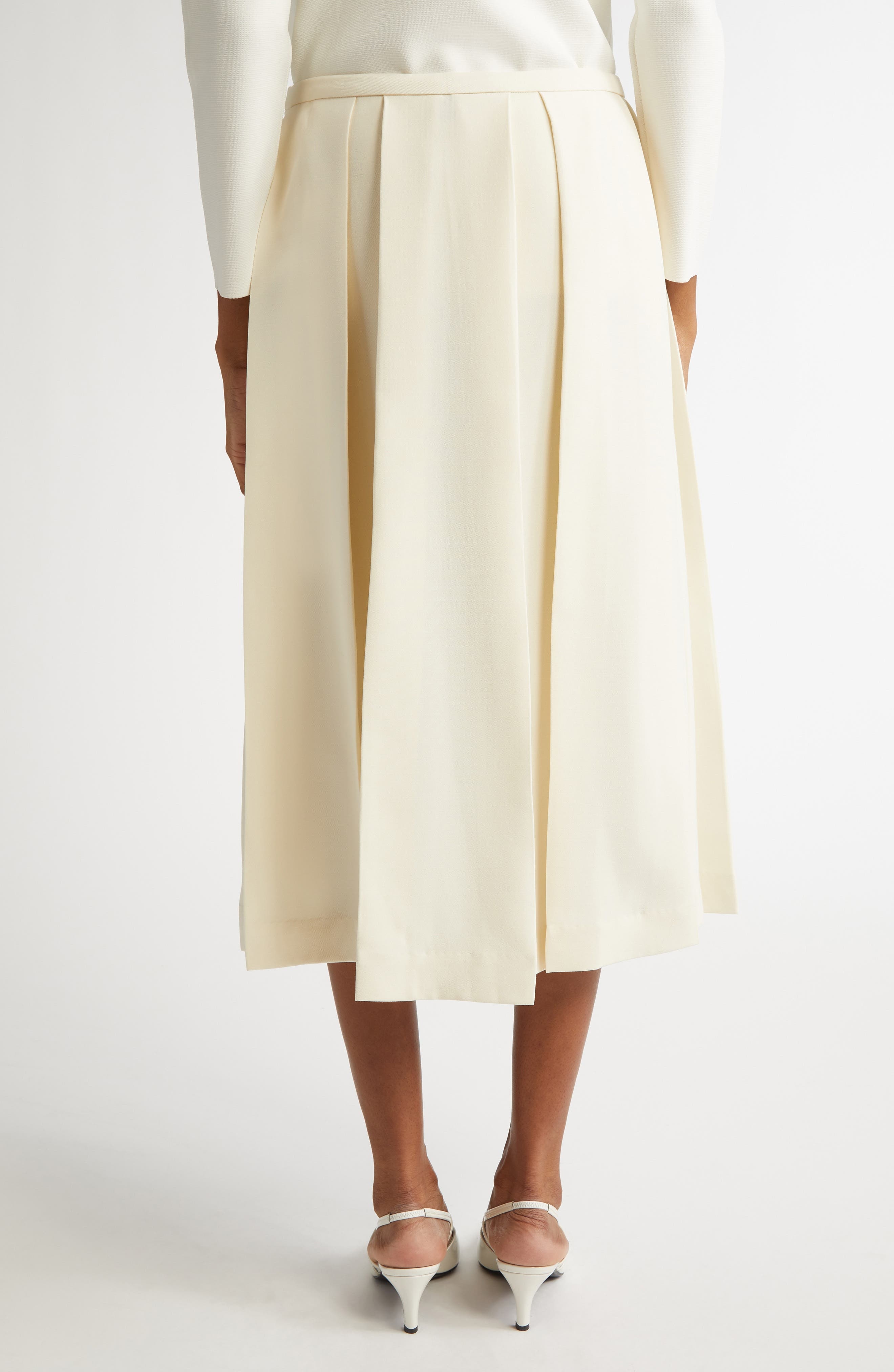 TOTEME Twinflower Pleated Wool & Silk Midi Skirt in Macadamia at Nordstrom - 3