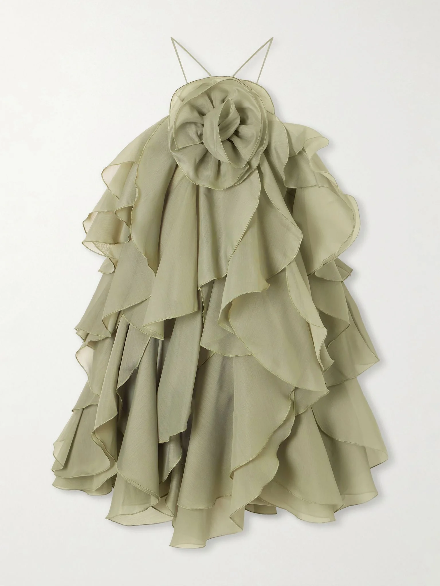 Pandorea appliquéd ruffled layered chiffon mini dress Green - 1