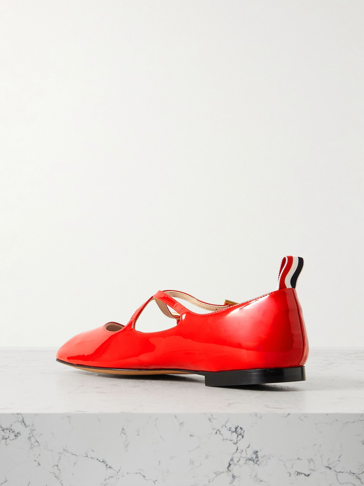 Grosgrain-trimmed patent-leather ballet flats Red - 3