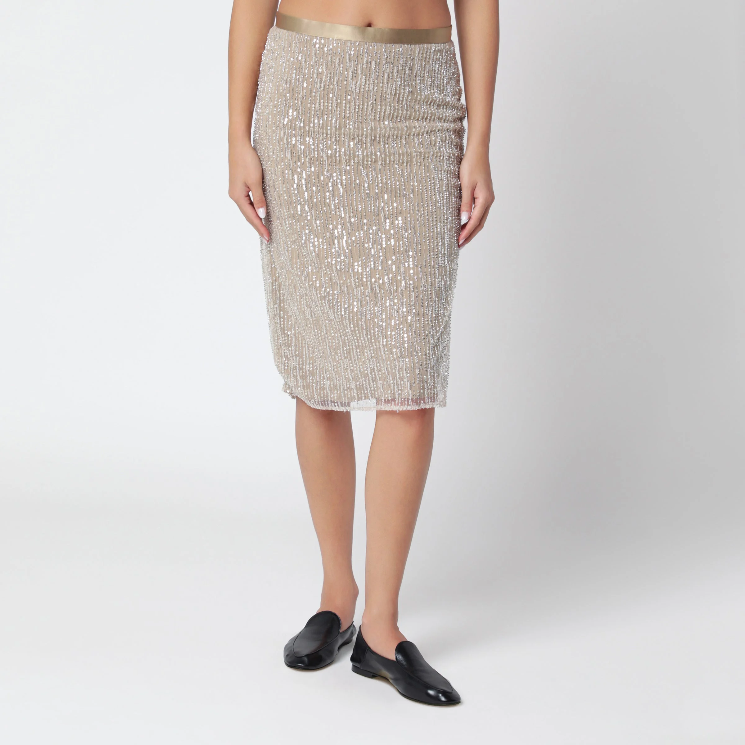 Beige sequin midi skirt - 1