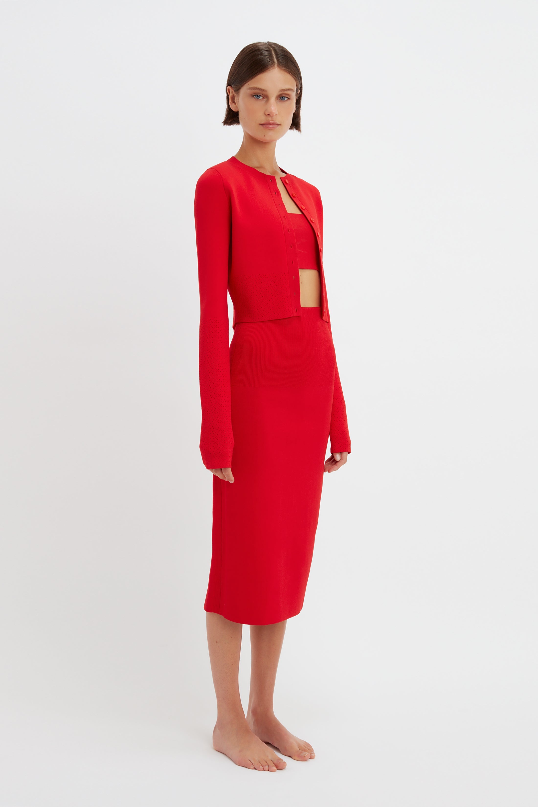 VB Body Cropped Fitted Cardigan in Red - 3