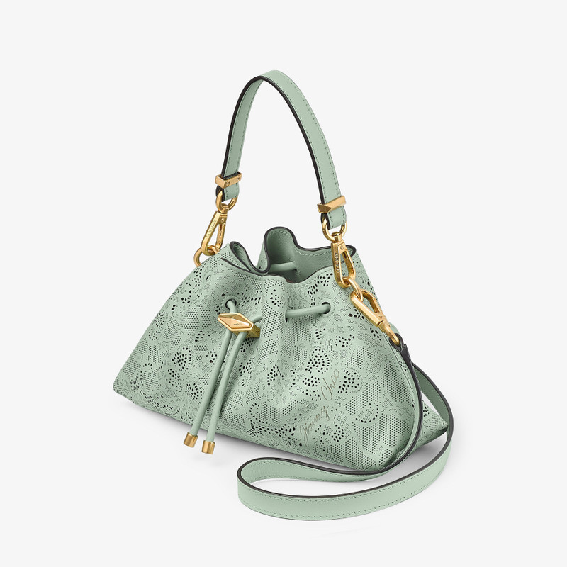 Cinch Small Verde Jimmy Choo Perforated Leather Lace Bucket Bag 3