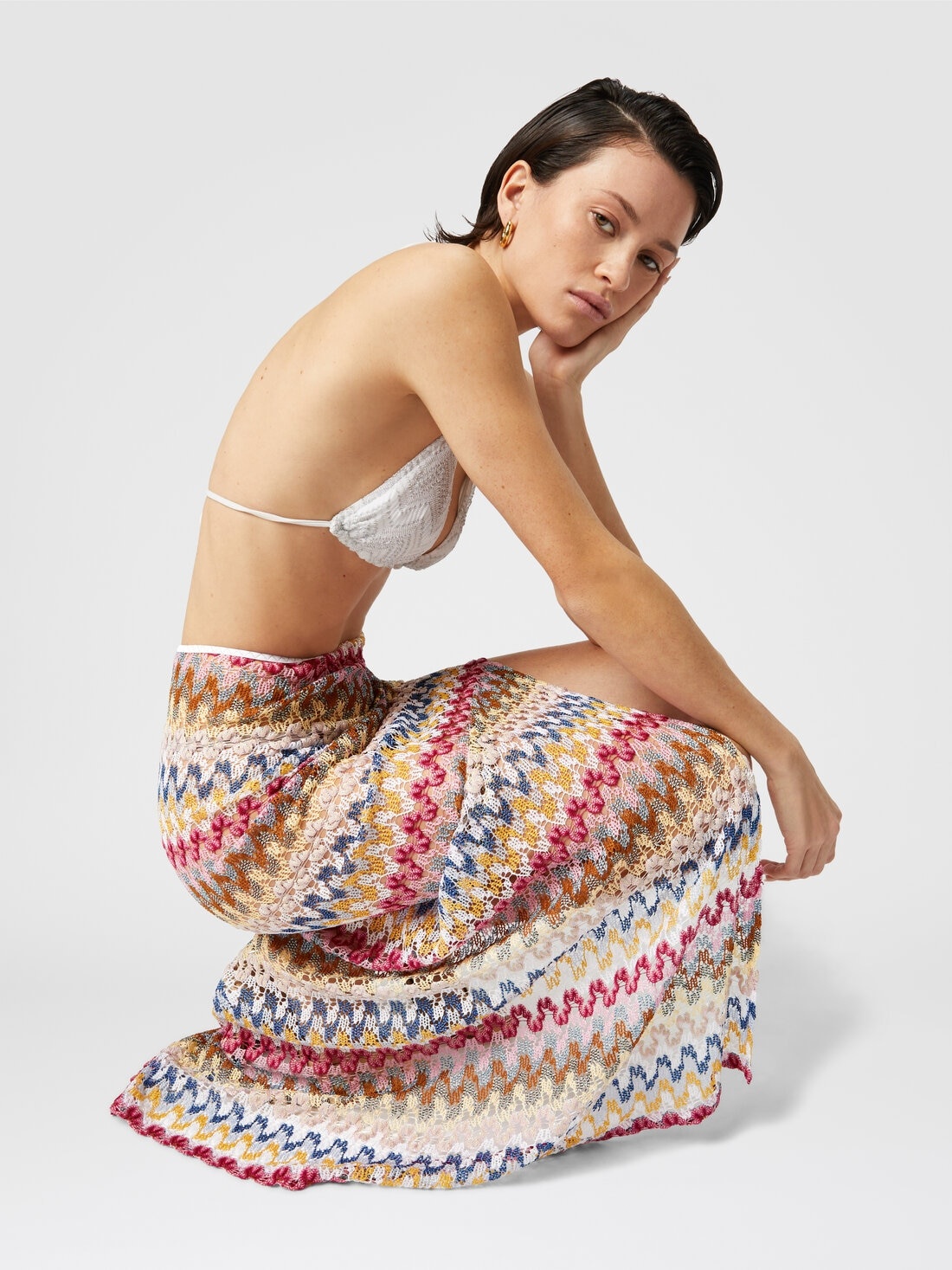 スカート Missoni Orange Lame Viscose Longuette Skirt Missoni Zig Zag lamé maxi skirt Missoni