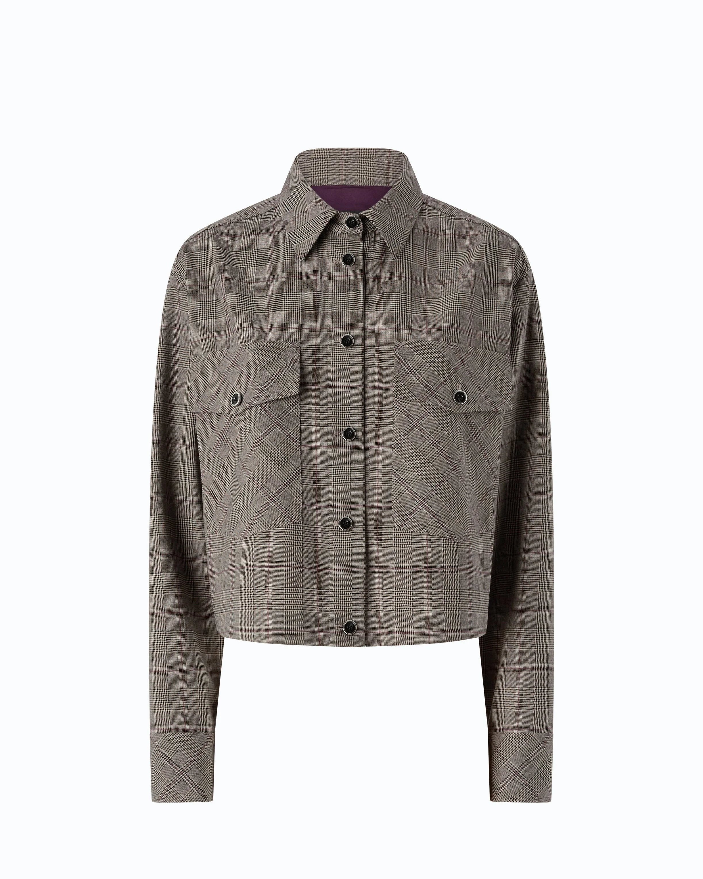 CHECK WOOL-BLEND CROPPED OVERSHIRT - 1