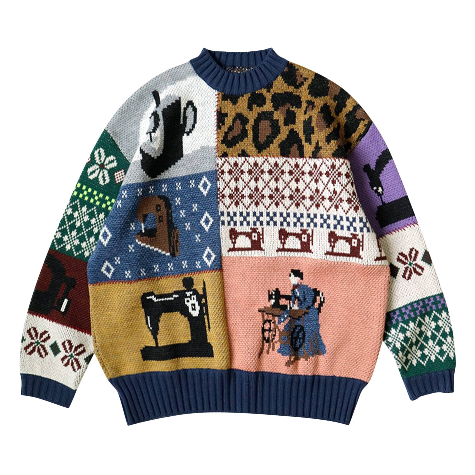 Kapital Kurogane Mishin Patchwork Crew Sweater 'Navy' - 1