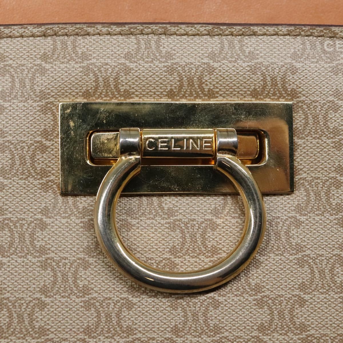 CELINE Macadam Canvas Hand Bag Beige Gold - 14
