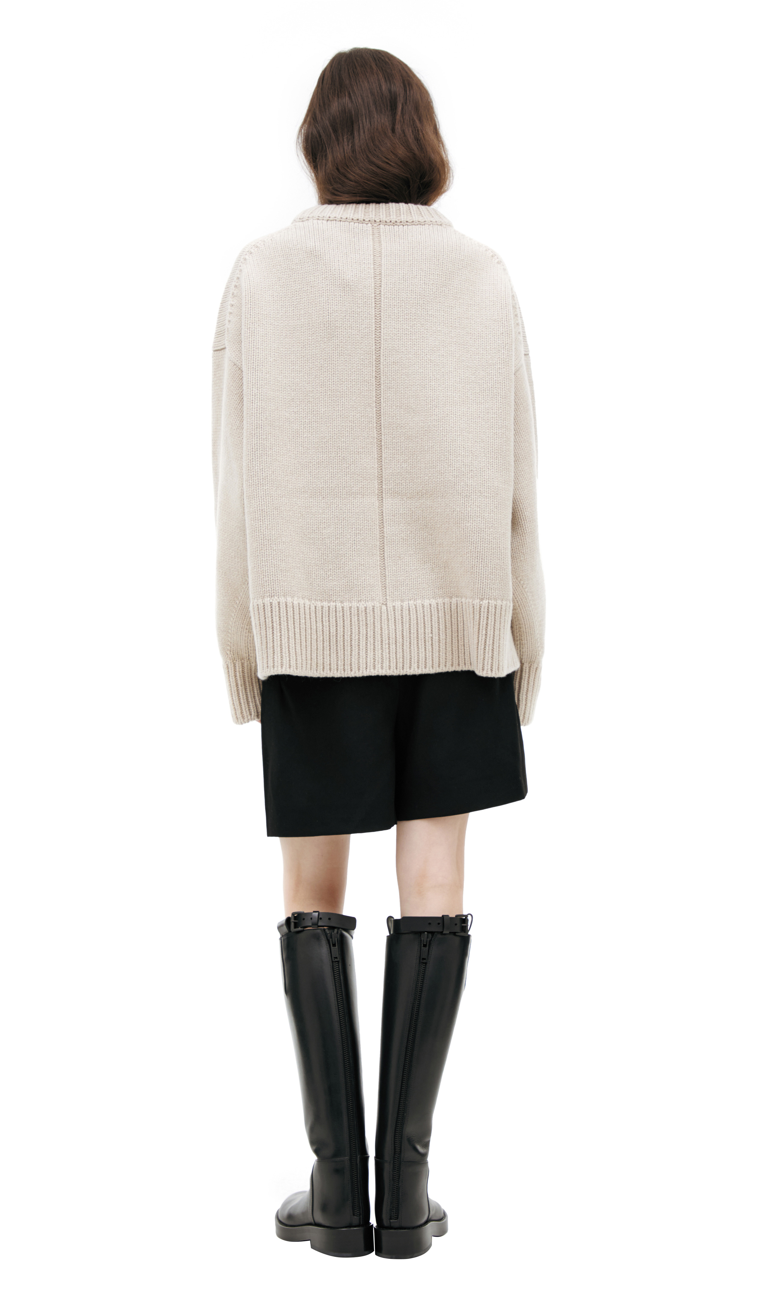 BEIGE SWEATER WITH LARGE KNIT PATTERN - 3