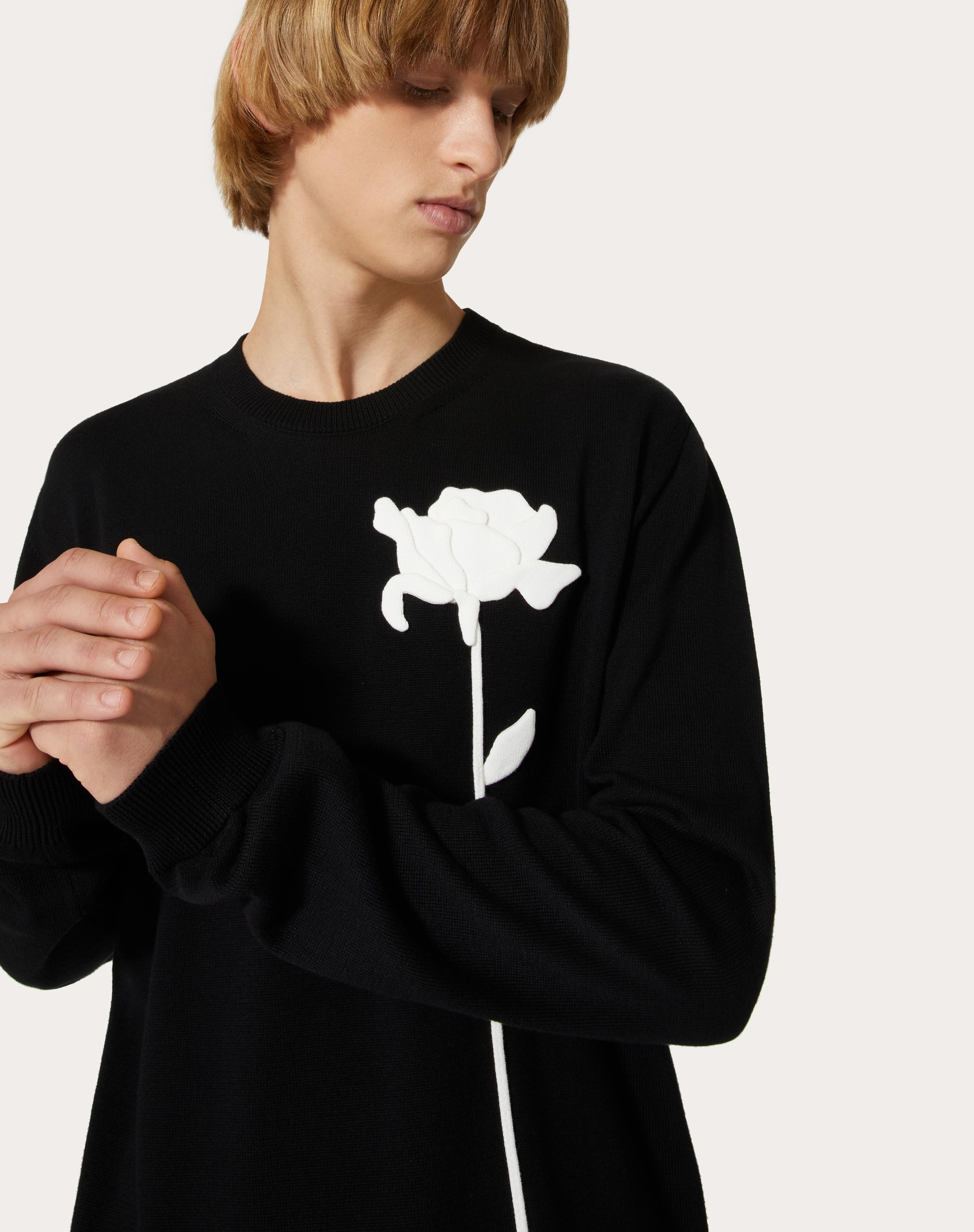 WOOL CREWNECK SWEATER WITH FLOWER EMBROIDERY - 5