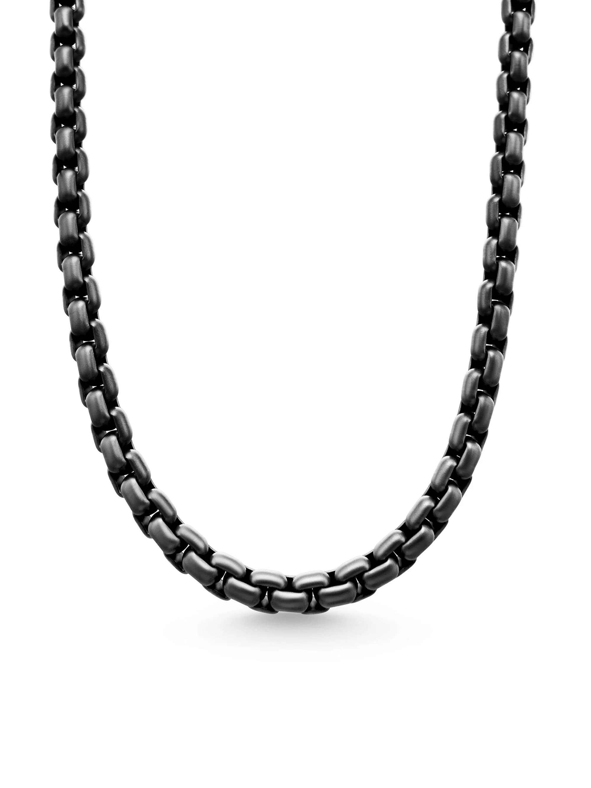 Men's Box Chain Necklace In Stainless Steel And Sterling Silver, 7.3mm - Black - 1