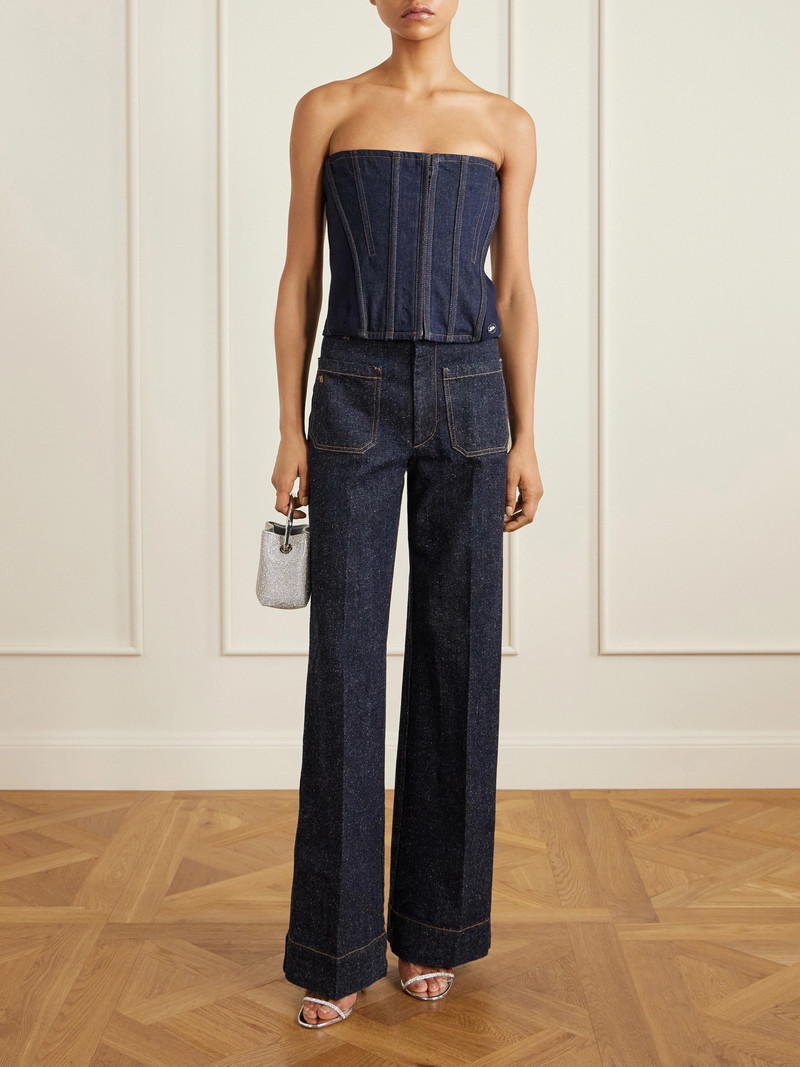Jean Paul Gaultier Ribbed Wool-blend Trimmed Denim Corset Top outlook