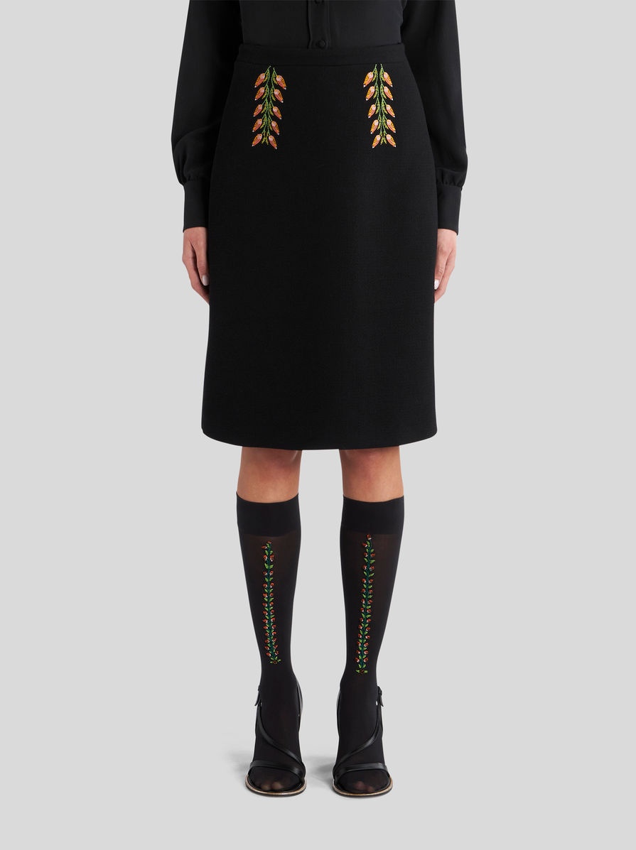 SHEATH SKIRT WITH FOLIAGE EMBROIDERY - 2