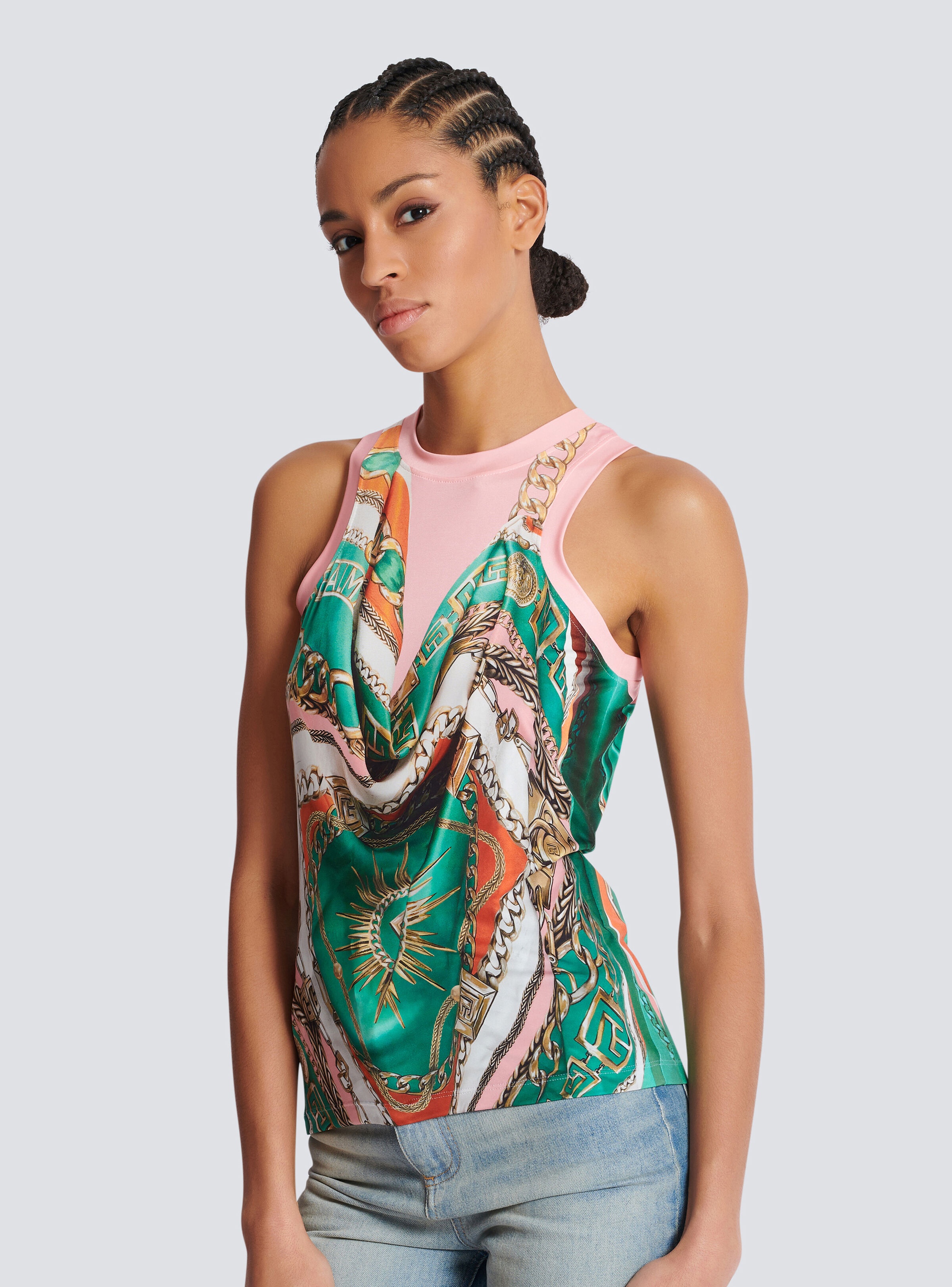 Trompe-l'œil-style Balmain Foulard print vest top - 6