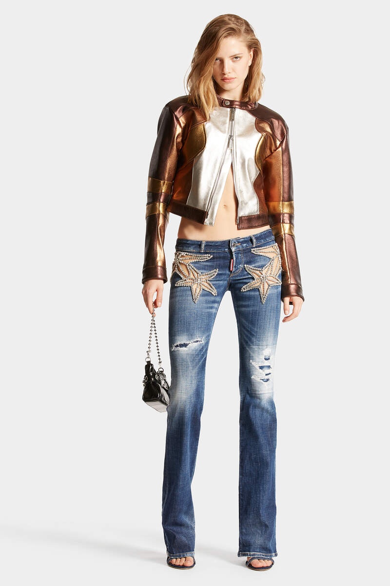 DARK RIPPED WASH STARRY NIGHT LOW WAIST FLARE JEAN - 3