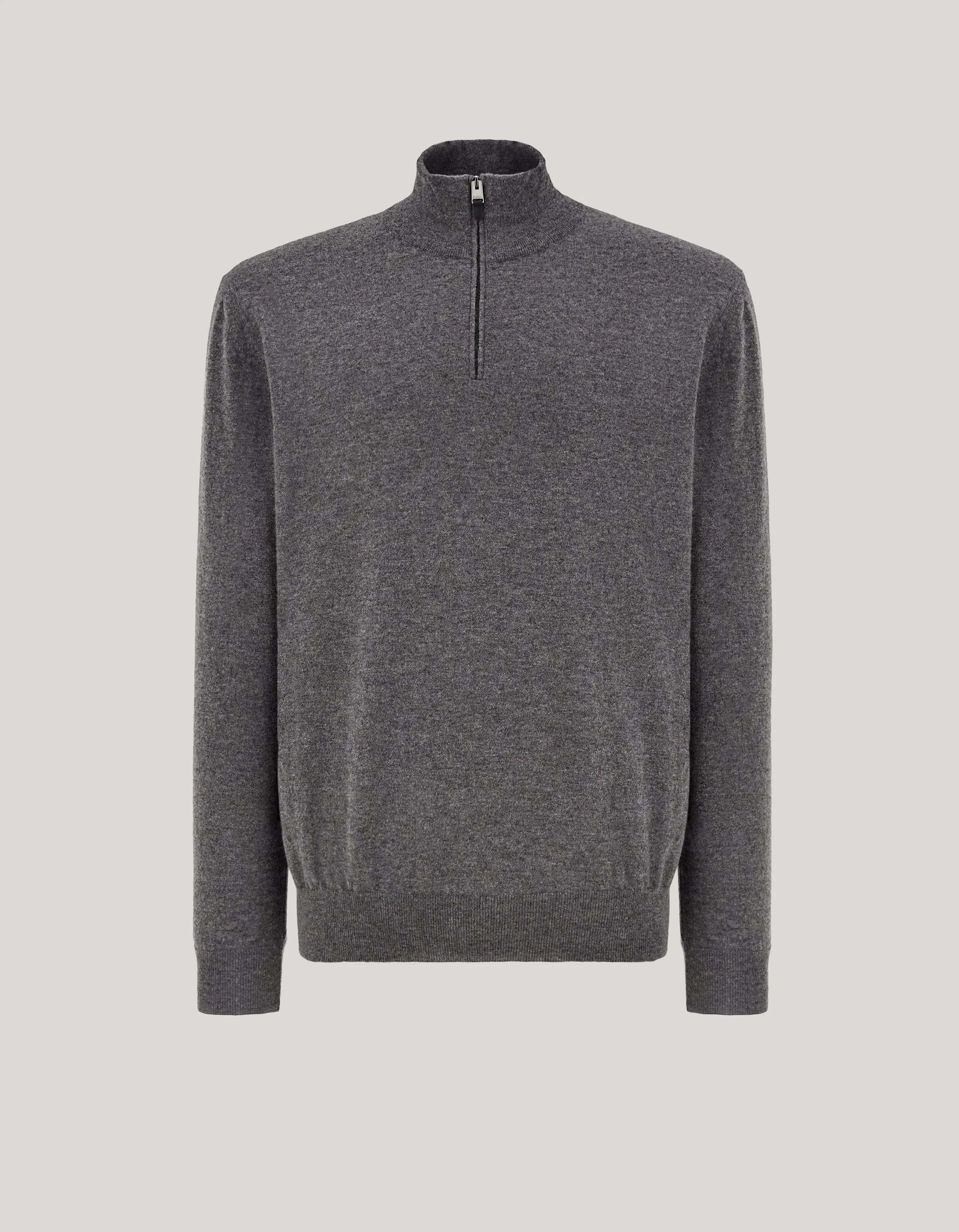 ANTHRACITE CASHMERE ZIPPERED MOCK NECK SWEATER - 1