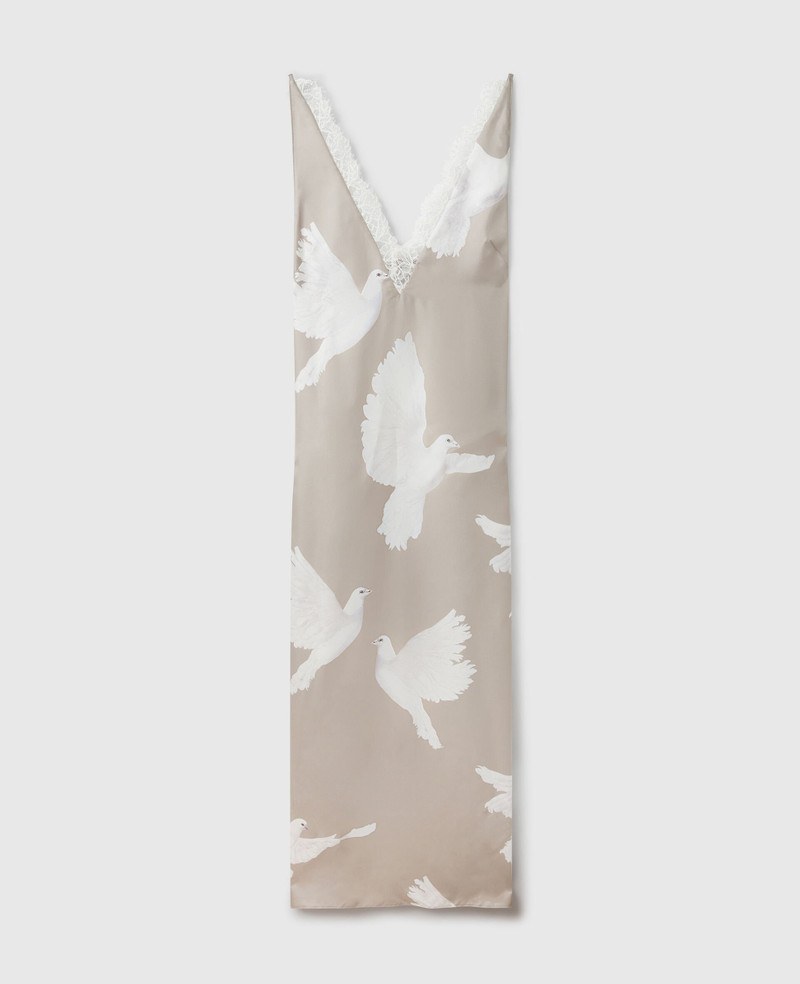 Sleeveless V-Neck Dove Print Midi Dress 1