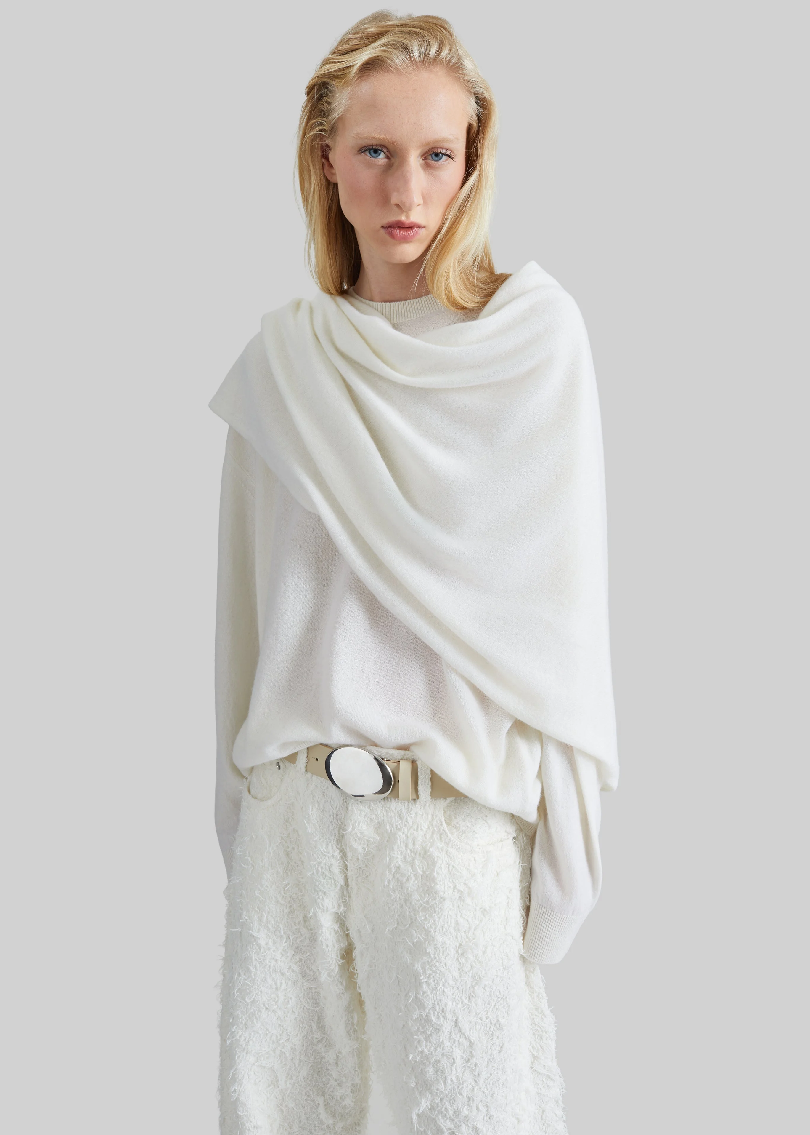 Darkpark Addison Wool Knit Scarf Top - White - 1
