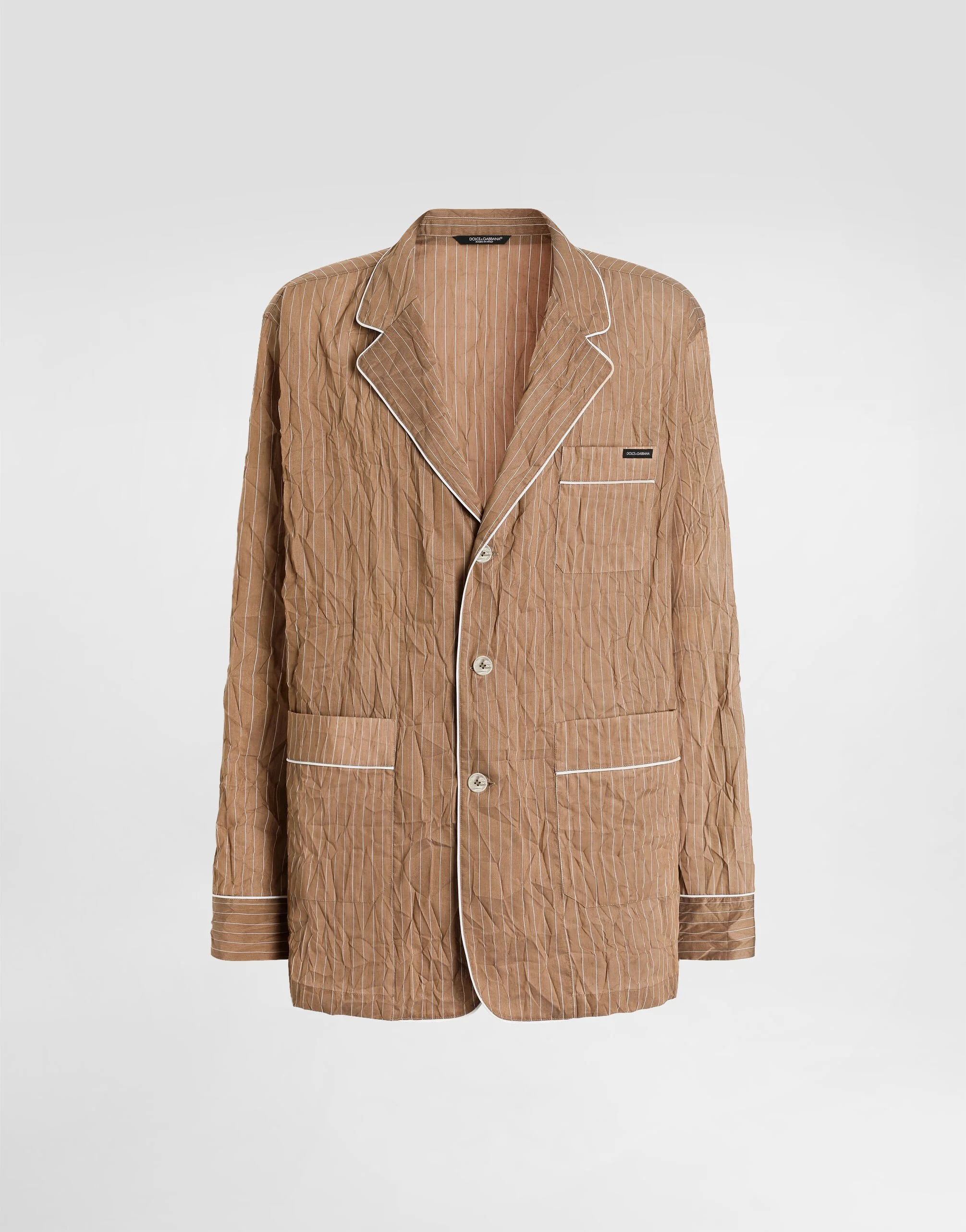 Crinkled striped fabric shirt-style vanity robe - 1