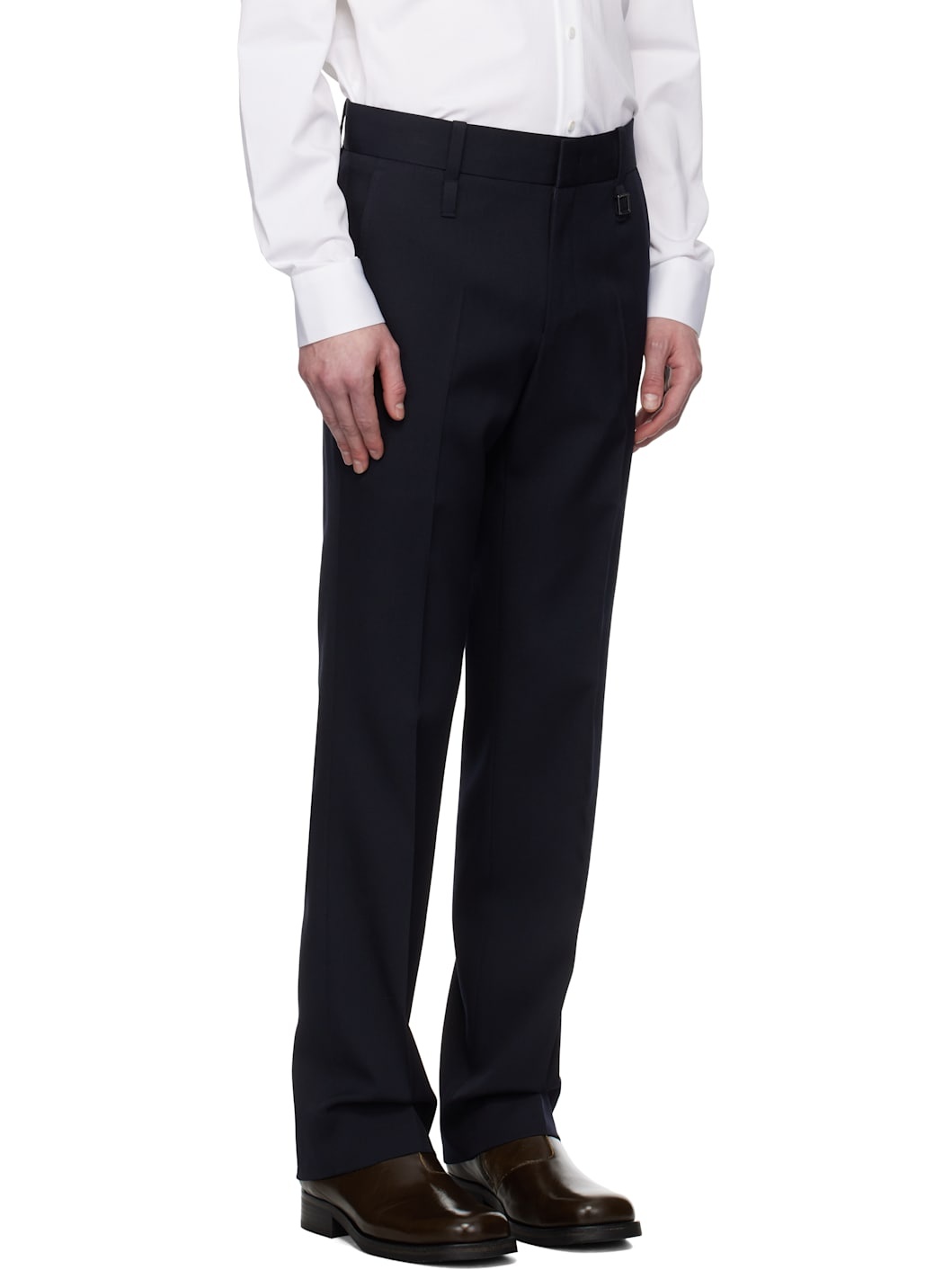 Navy Slim Straight Trousers - 2