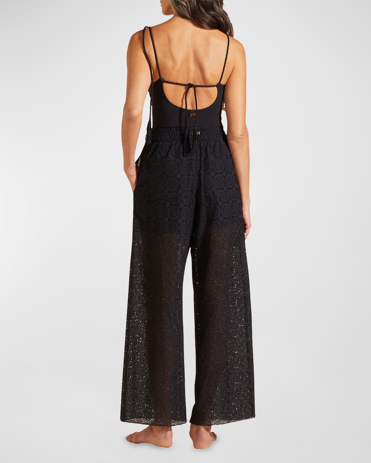 Embroidered Wide-Leg Cotton Pants - 4