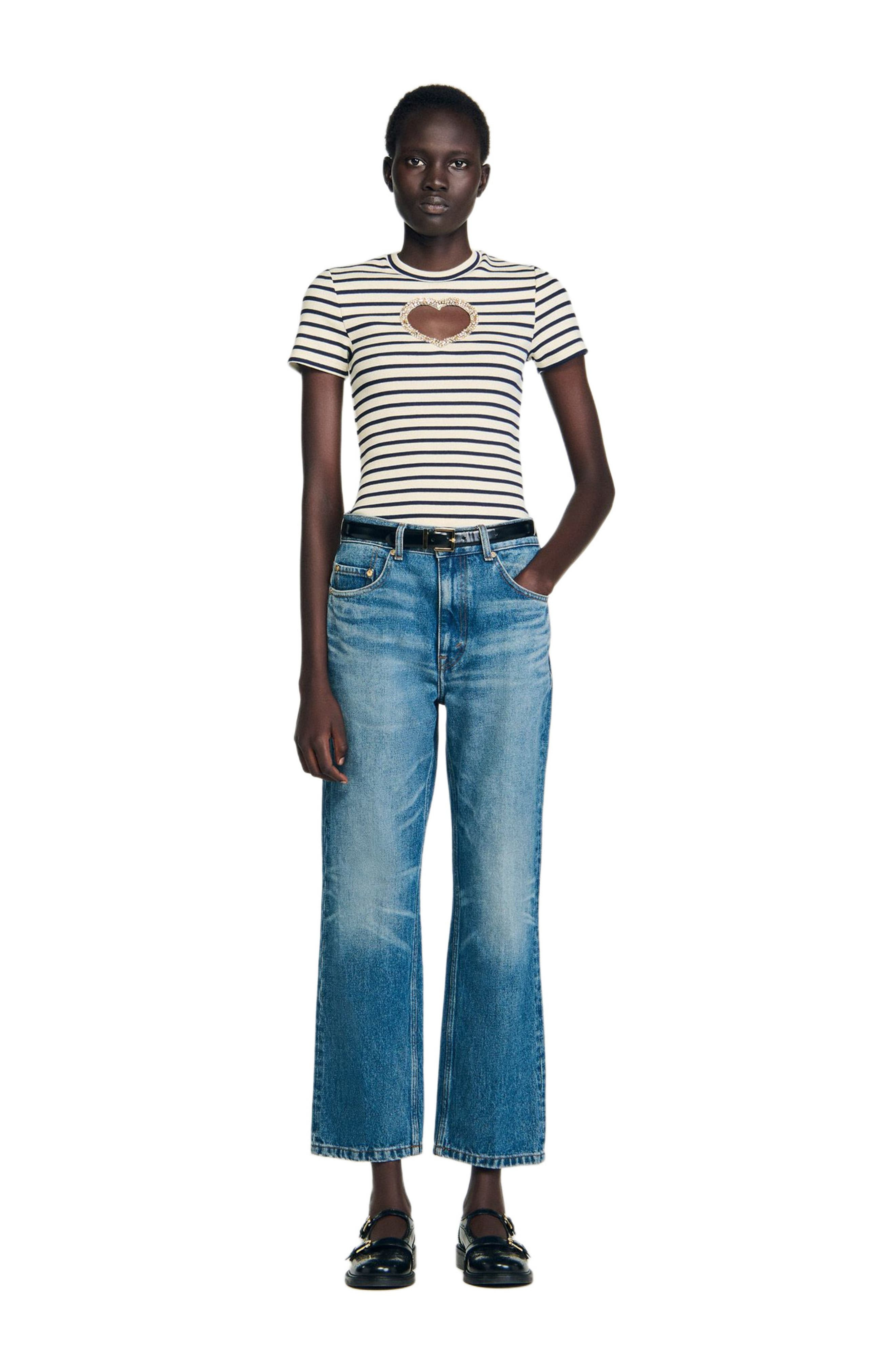 SANDRO Rhinestone heart T-shirt in Ecru at Nordstrom - 6