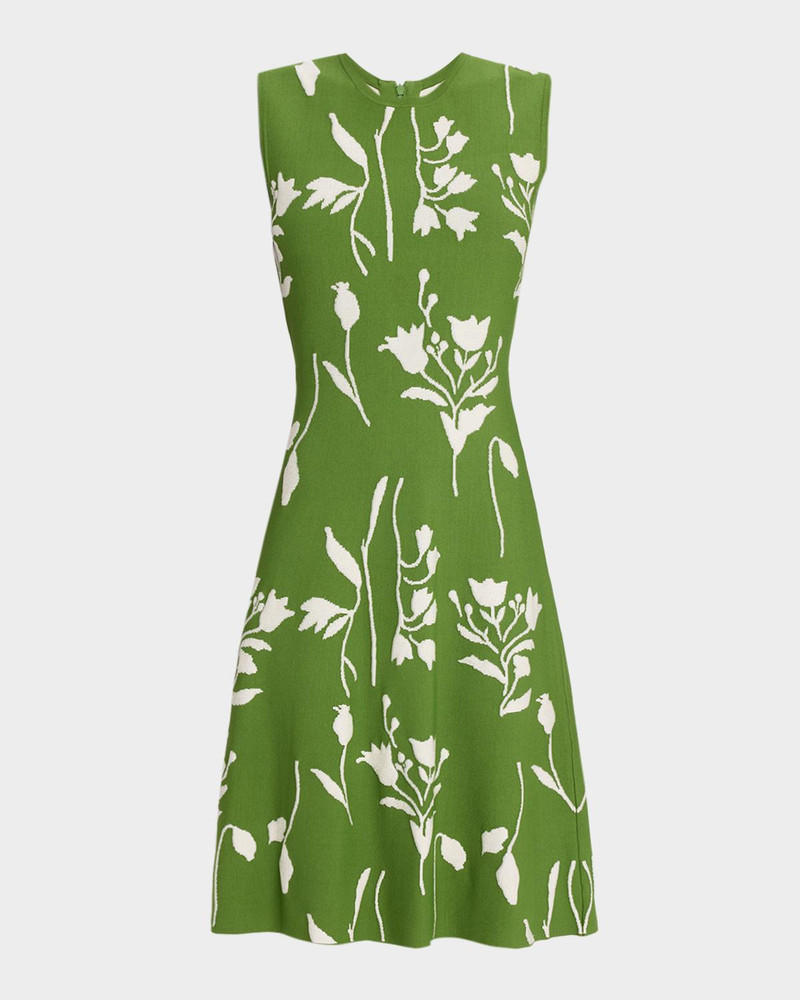 Floral Jacquard Knit Sleeveless A-Line Dress 1