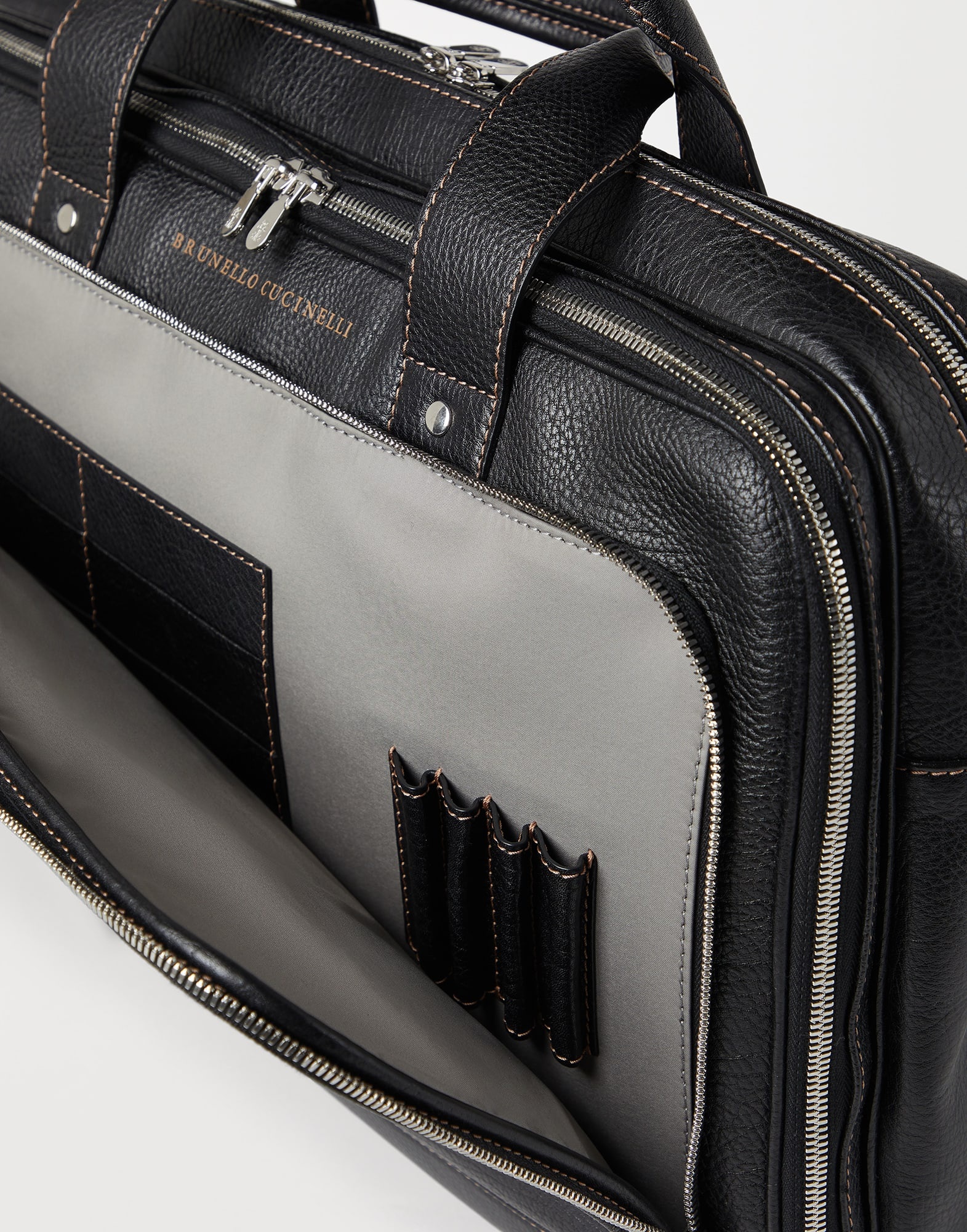 Grained calfskin briefcase with zipper - 3