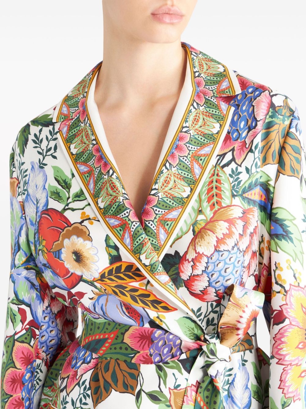 floral-print belted silk jacket - 5