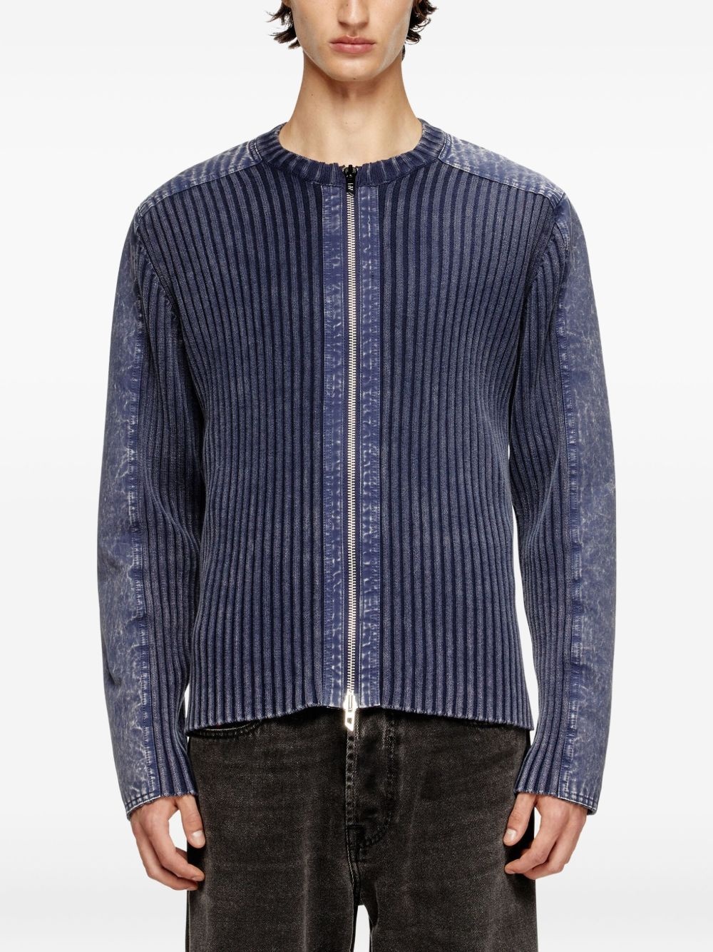 ribbed zip-up cardigan - 3