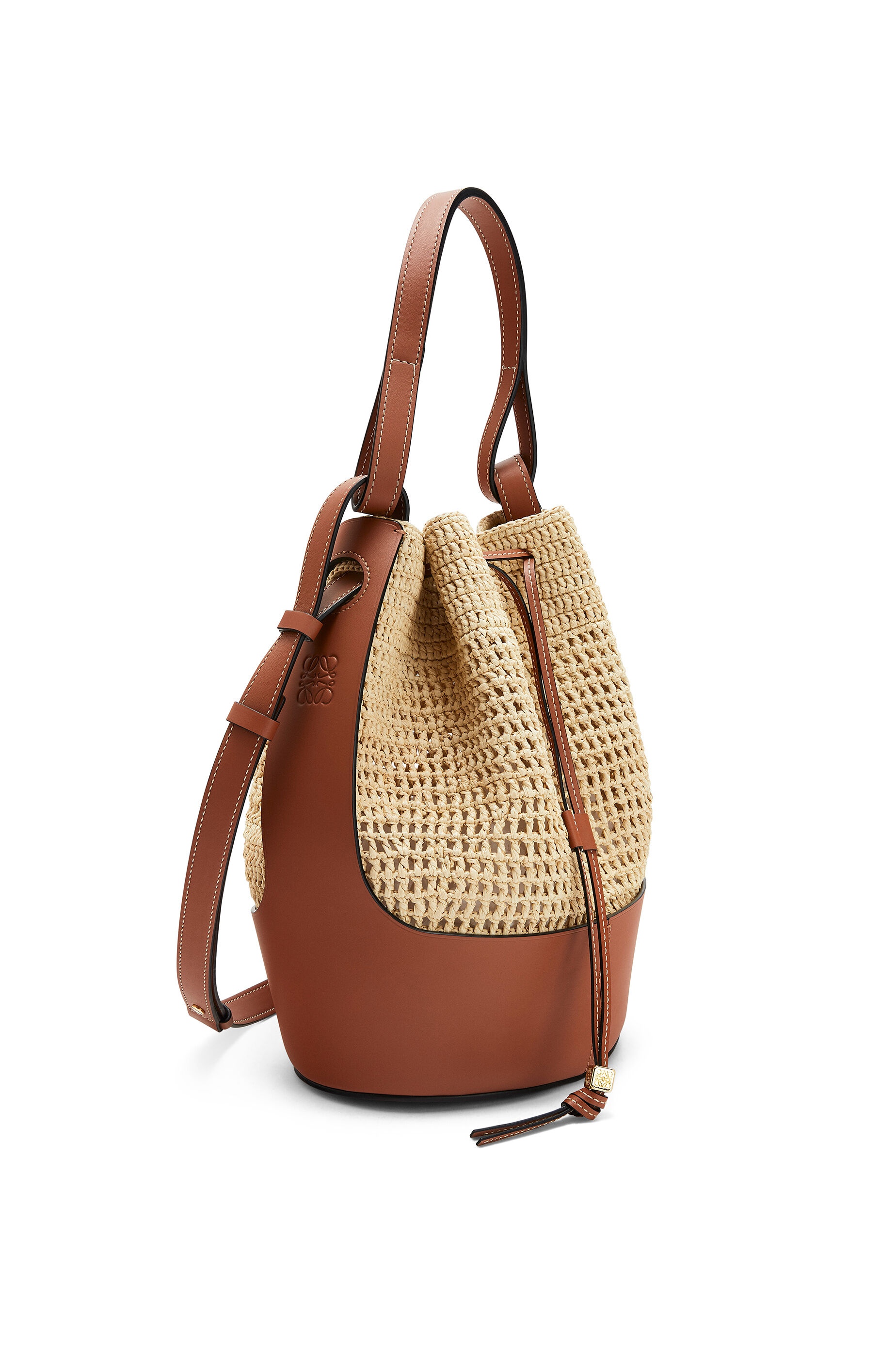 Balloon bag in raffia and calfskin - 2