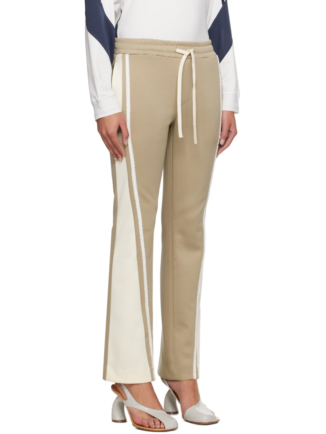 Beige & Off-White Flared Tape Track Pants - 2
