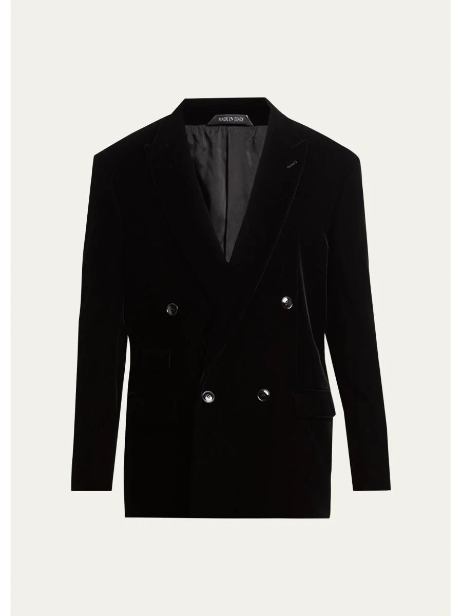 Men's Double-Breasted Velvet Blazer - 1