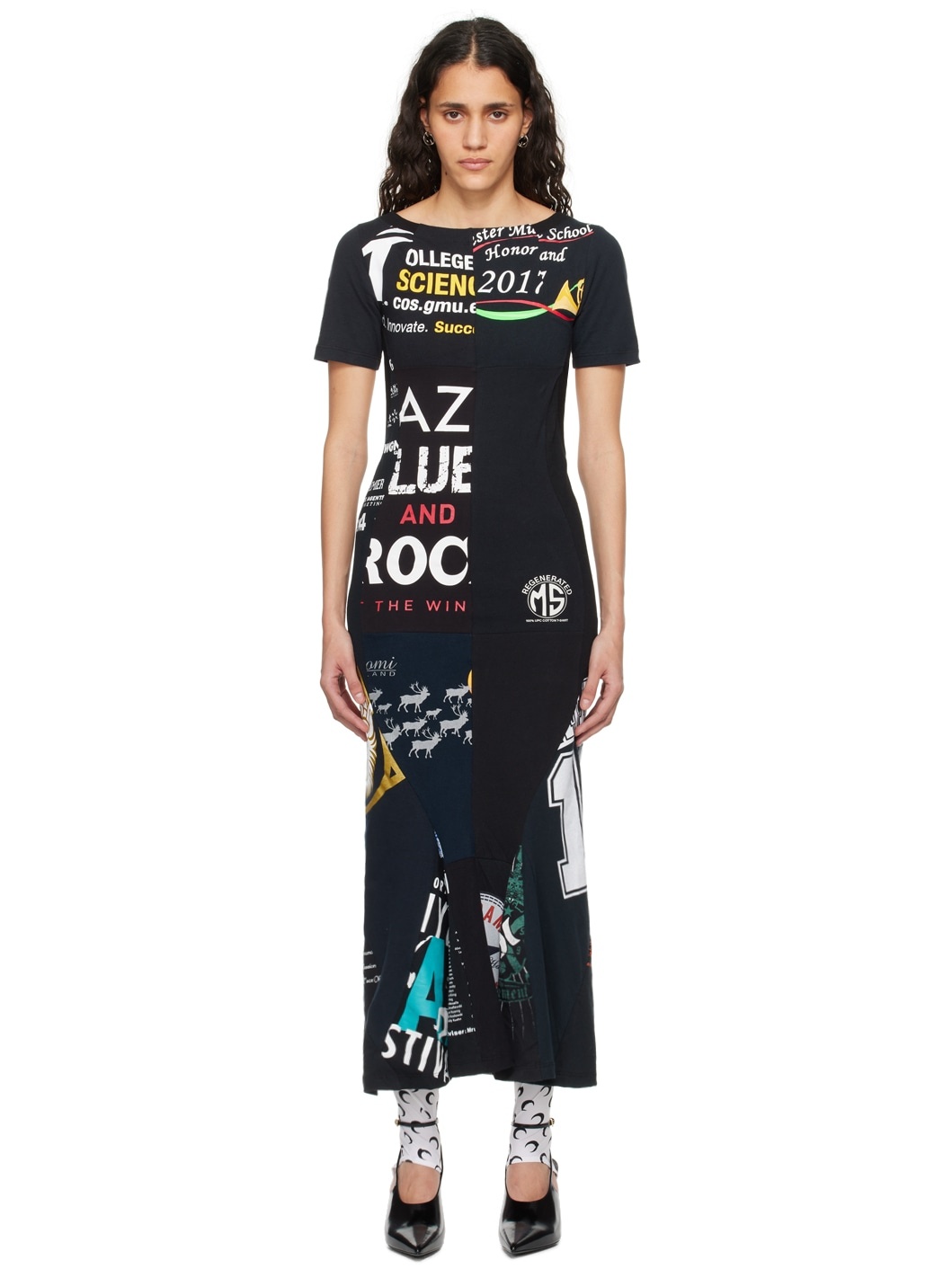 Black Regenerated Graphic Maxi Dress - 1
