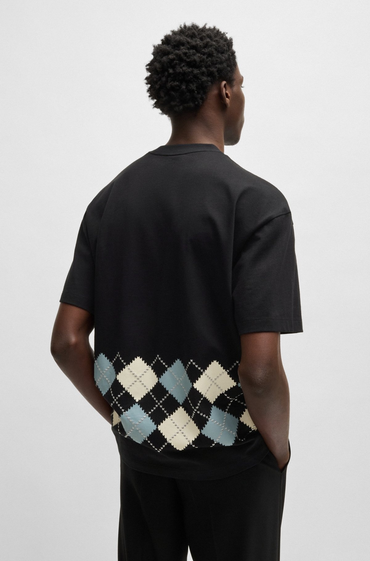 COTTON-JERSEY T-SHIRT WITH ARGYLE PATTERN - 5