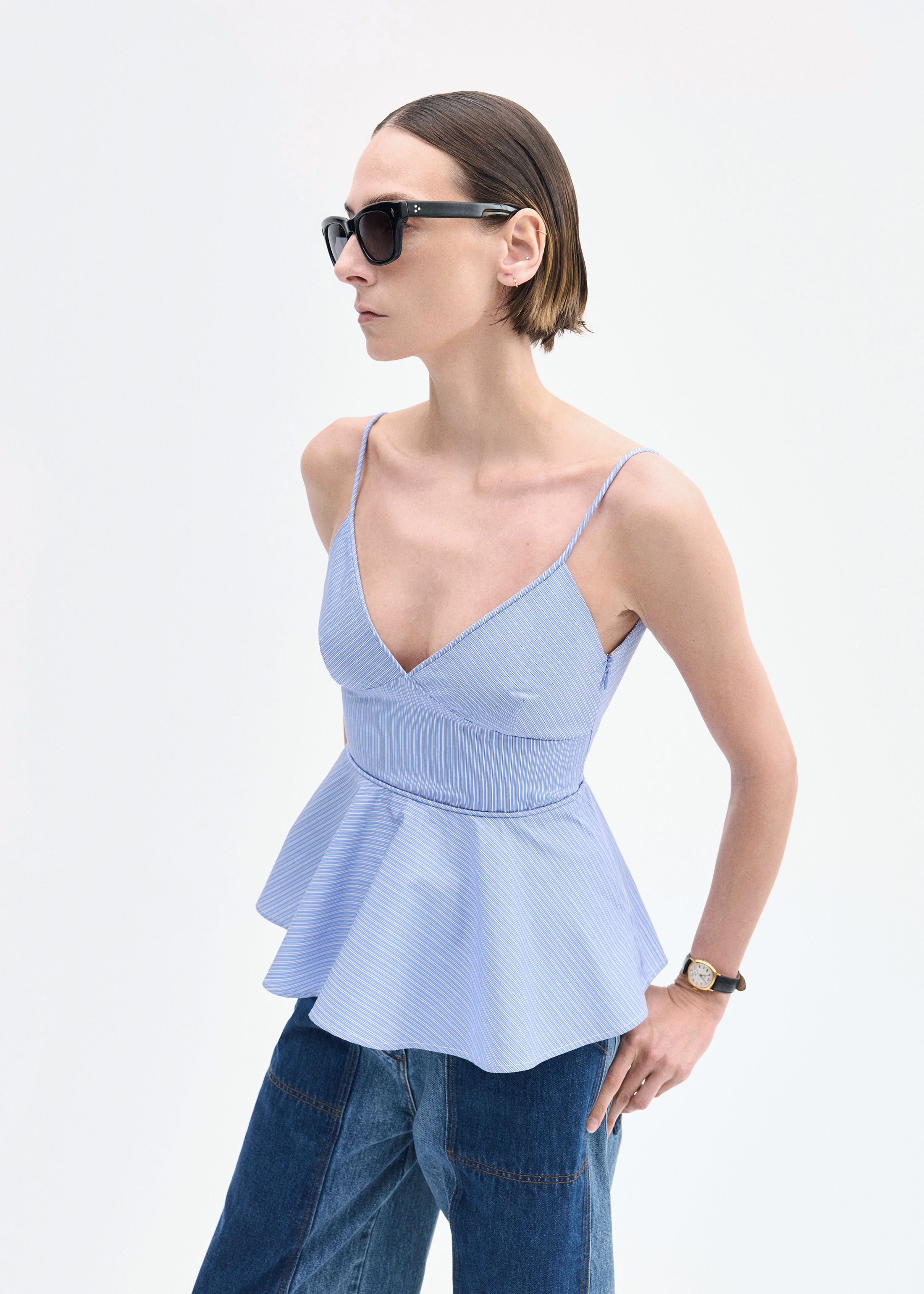 Peplum Camisole in Striped Poplin - 2