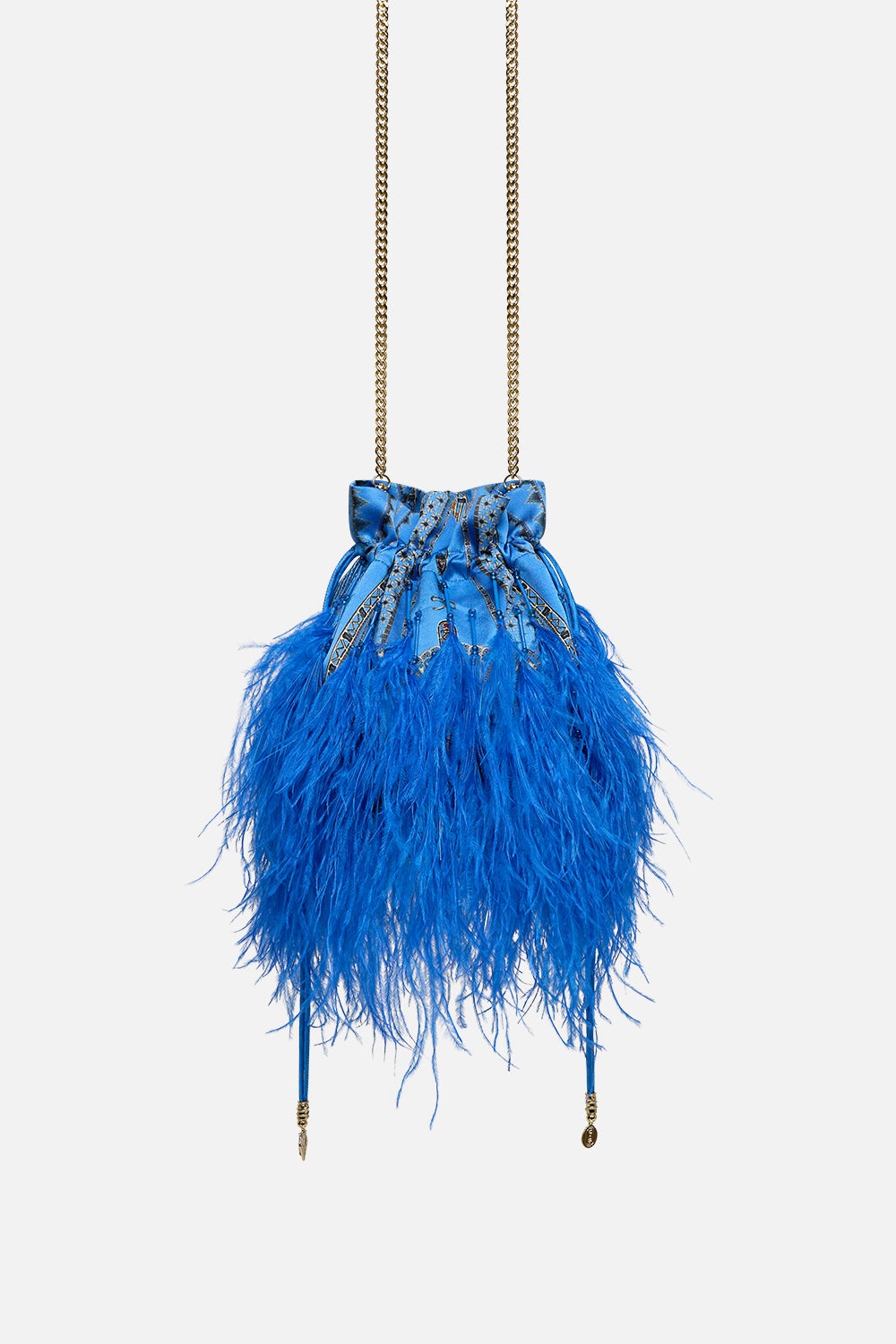 ROUND DRAWSTRING POUCH WITH FEATHERS - 1