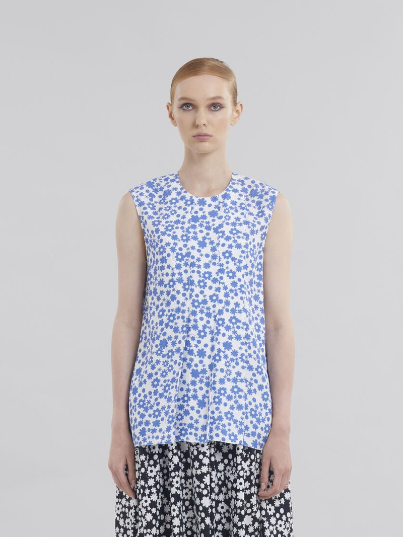 Marni LIGHT BLUE AND WHITE POP FIELDS SLEEVELESS TOP outlook