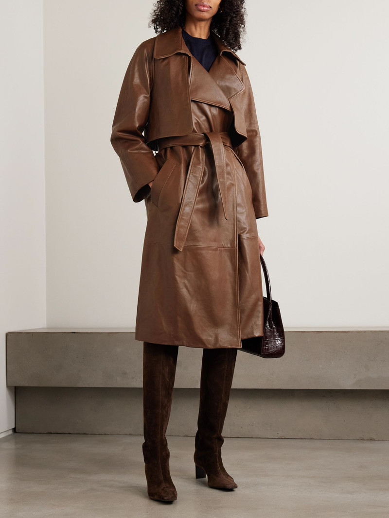 NOUR HAMMOUR Cisely belted leather trench coat Brown outlook
