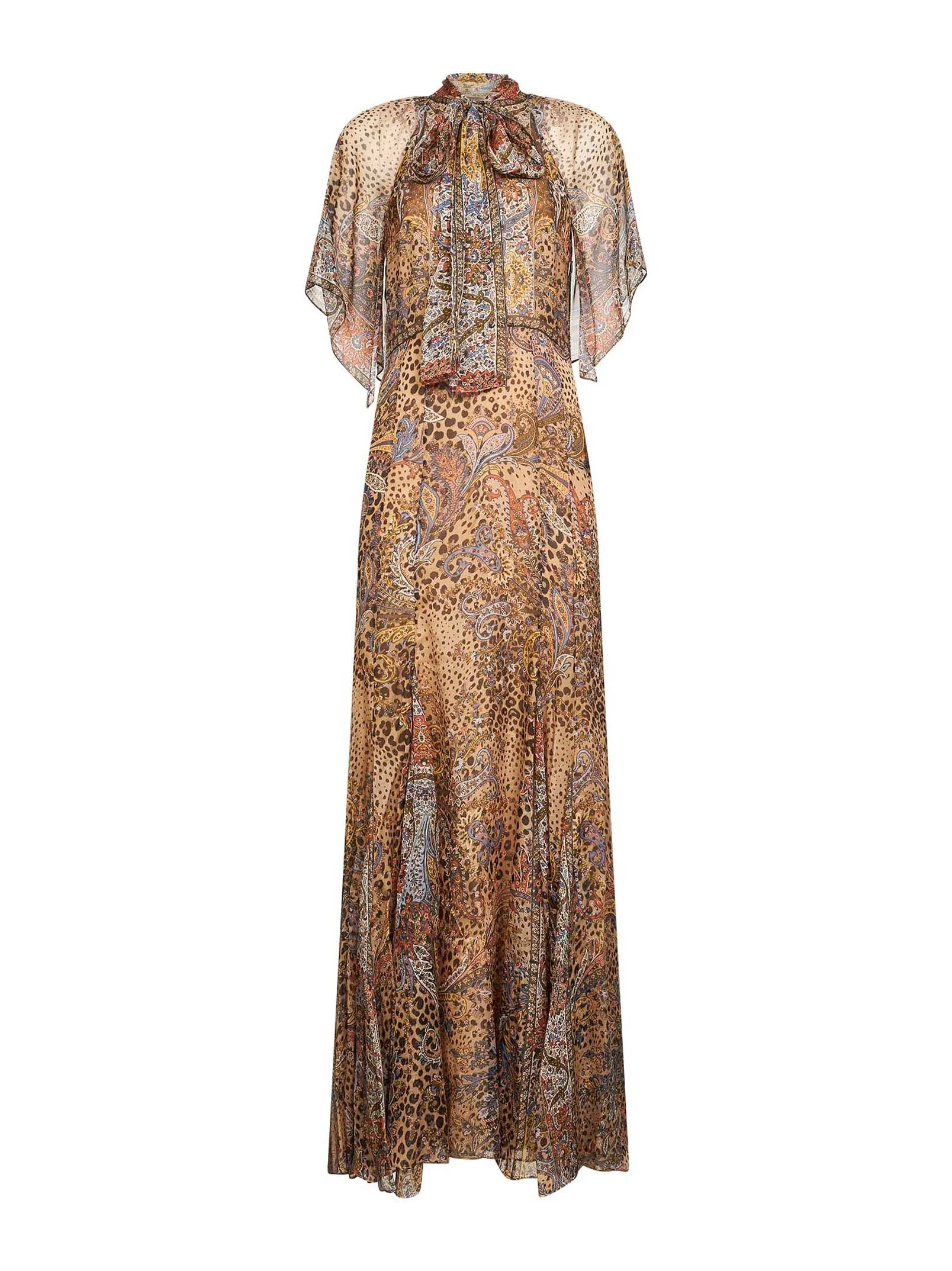 Brown animalier-pattern chiffon long dress - 1