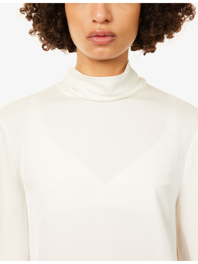 Scarf-Tie High-Neck Silk Blouse 5