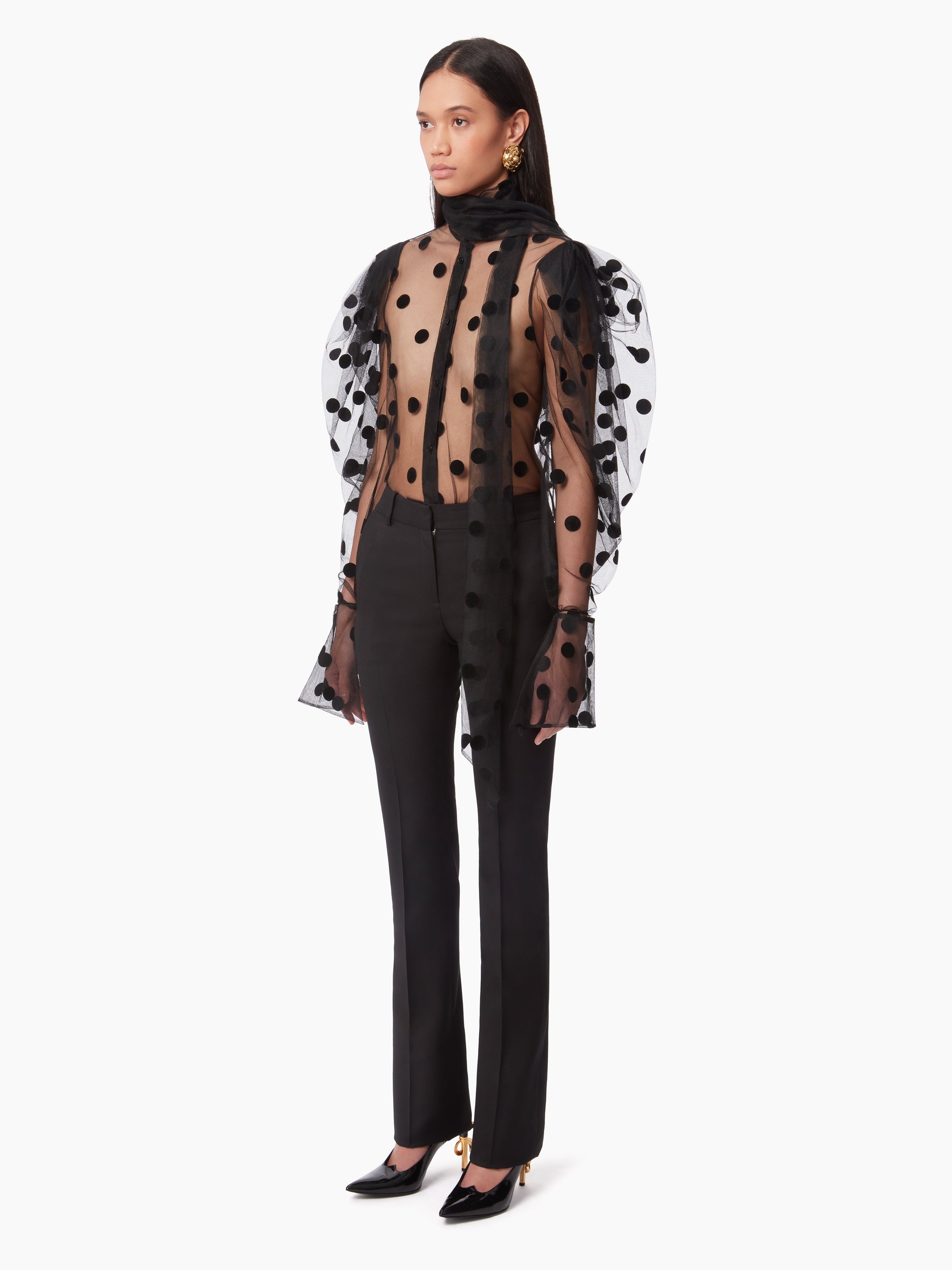 PUSSY-BOW POLKA-DOT TULLE SHIRT - 2