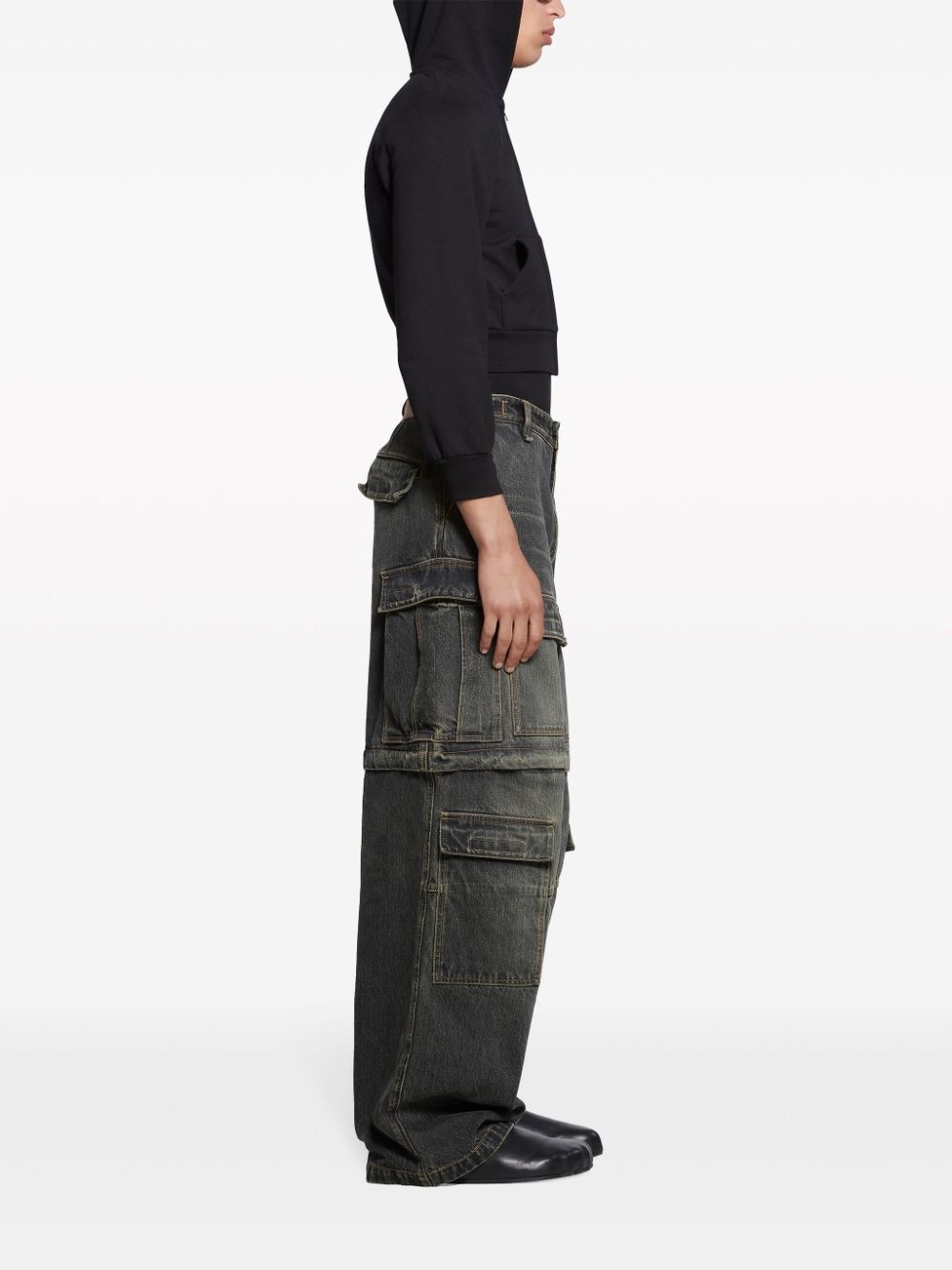 wide-leg cotton cargo jeans - 3