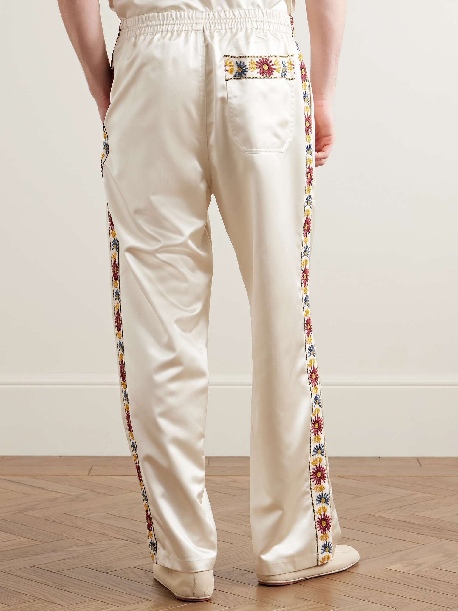 Candyfloss Straight-Leg Embroidered Voile-Trimmed Satin Track Pants - 4