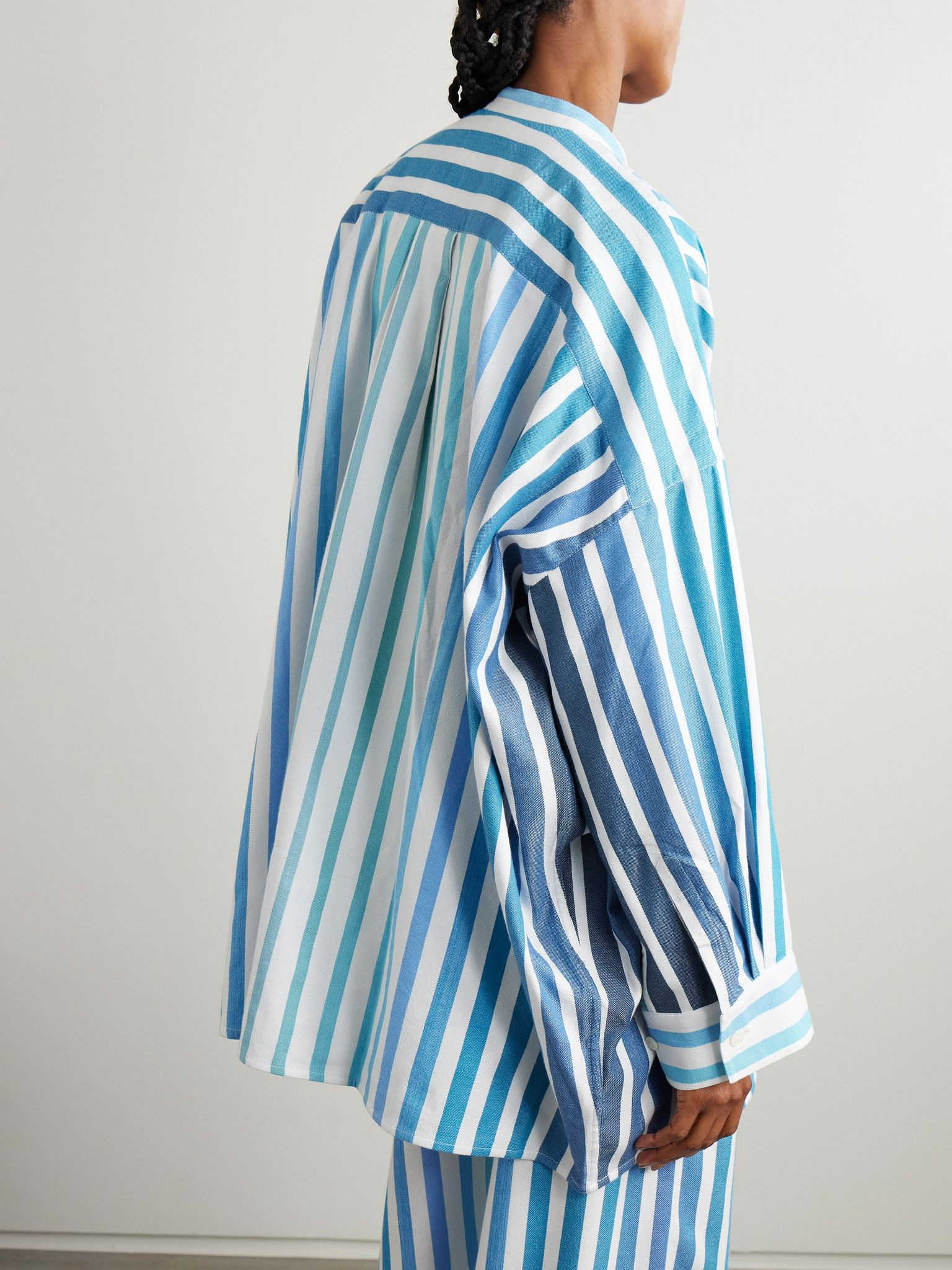 Oversized striped cotton-blend shirt Blue - 4
