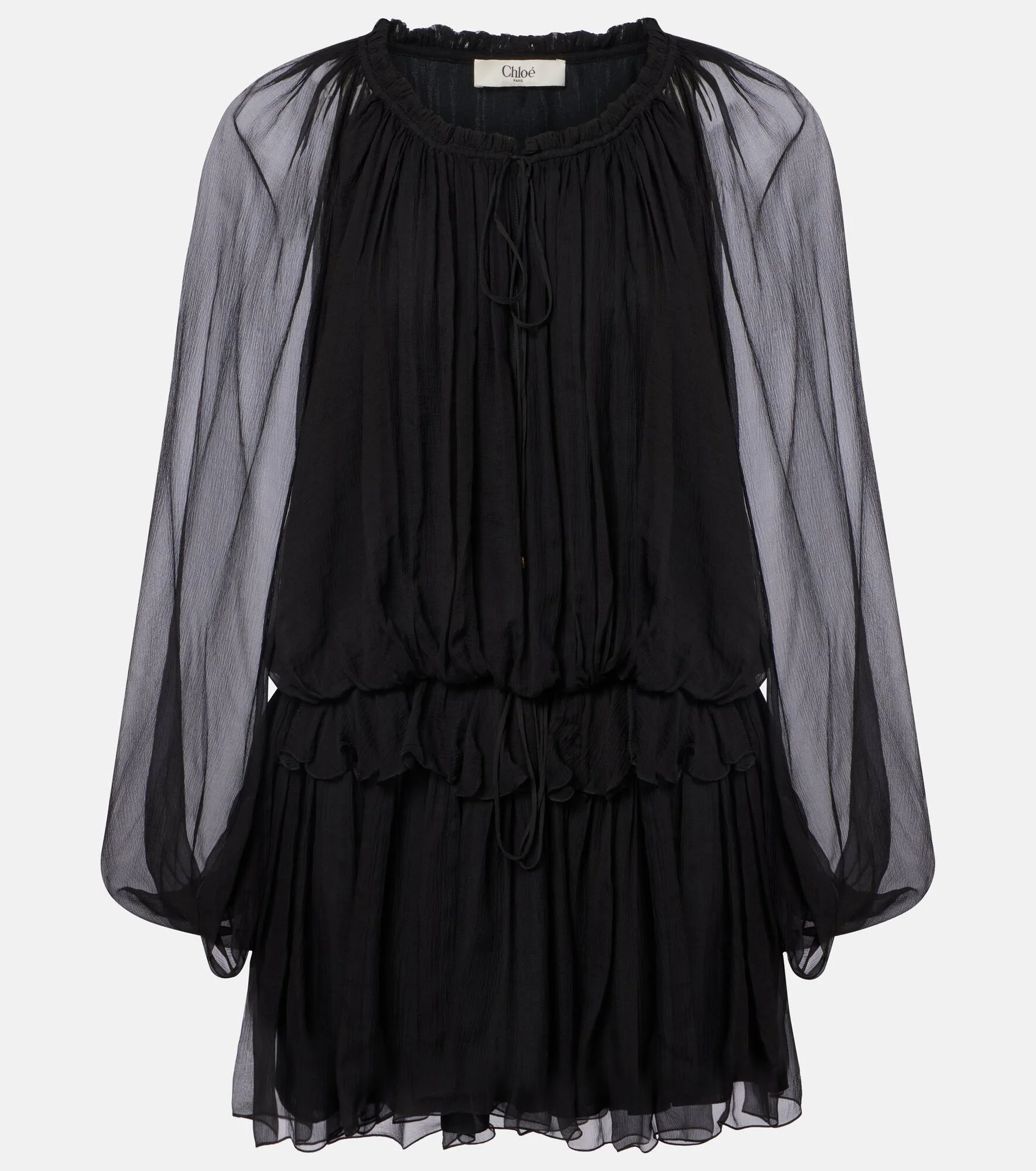 Ruffled draped silk minidress - 1