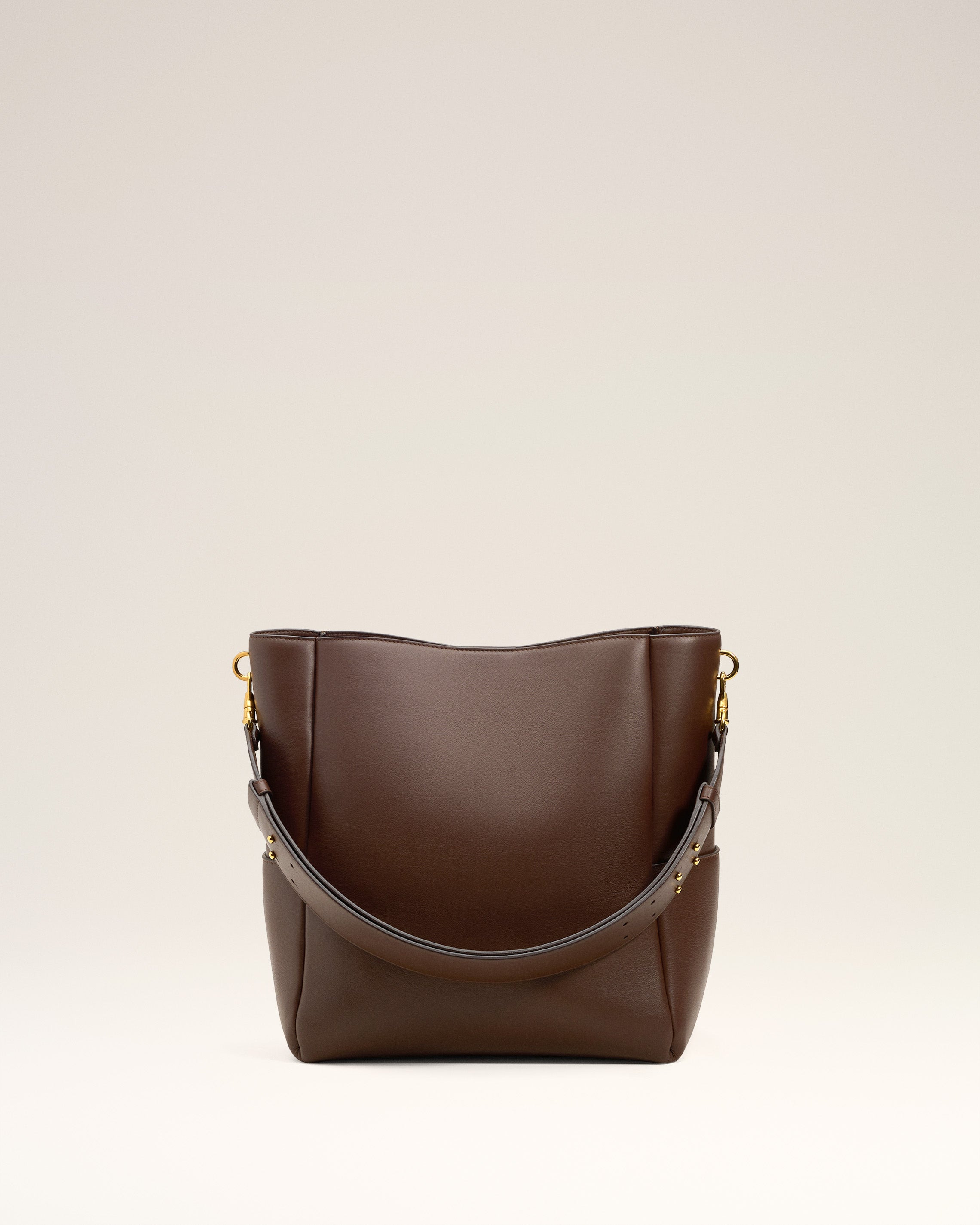 BROWN SMOOTH LEATHER CARROUSEL BUCKET BAG - 5