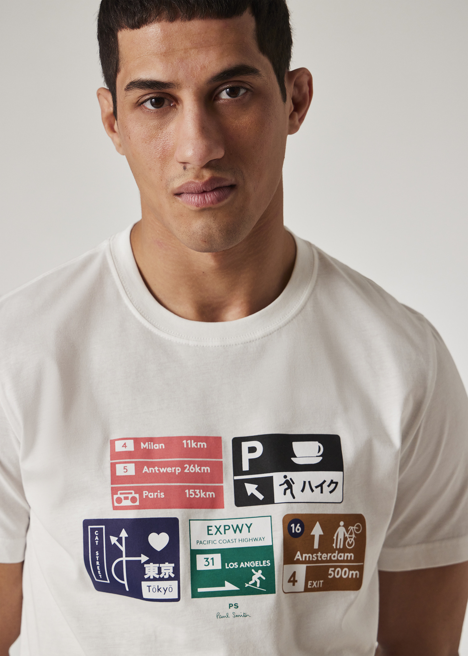 White 'Road Signs' Print T-Shirt - 5