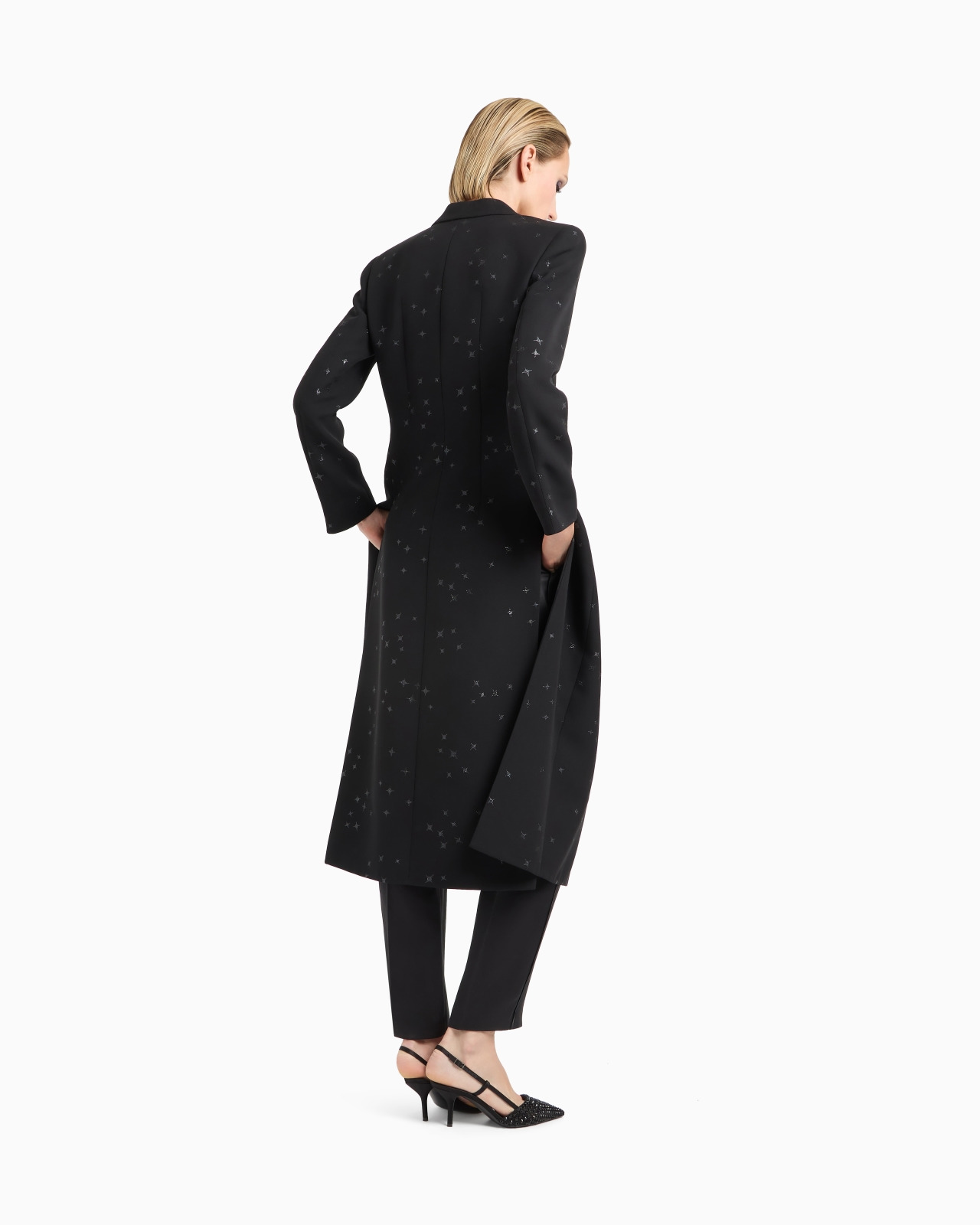 SILK CADY LONG COAT WITH GLITTER MOTIF - 3
