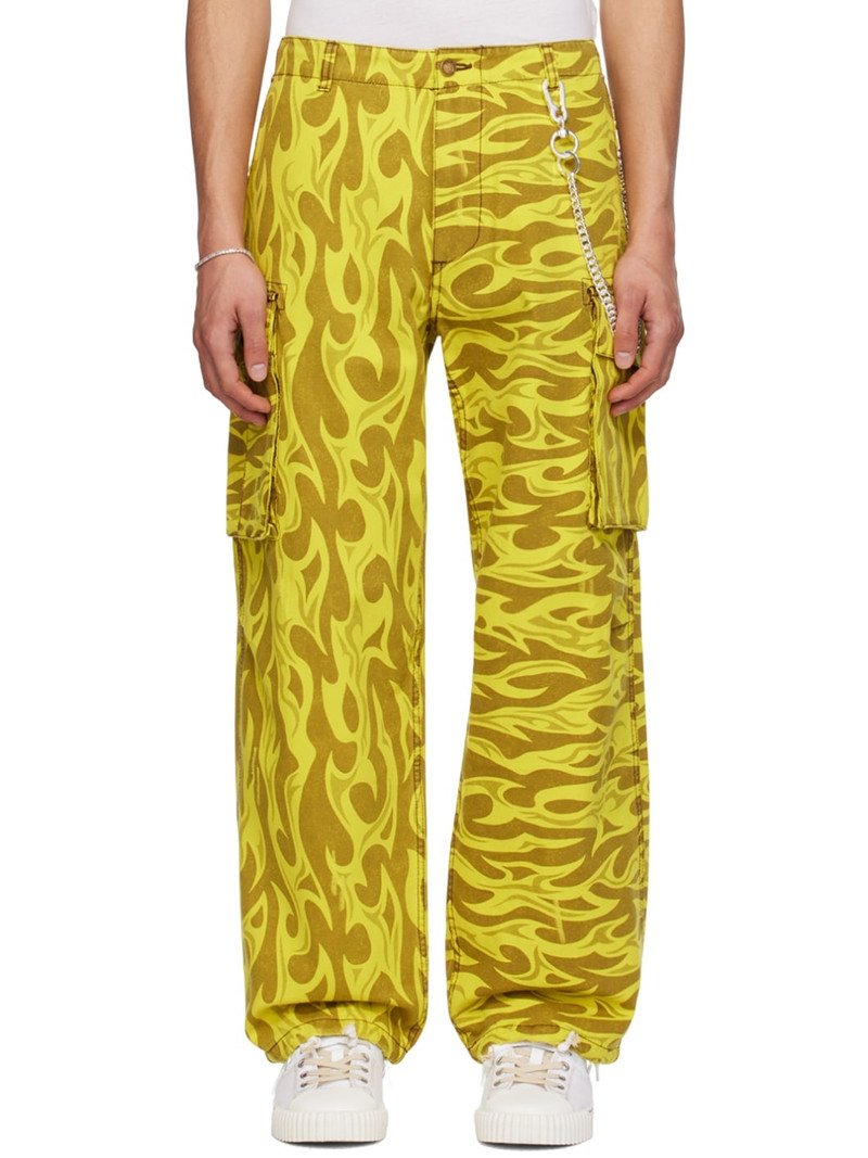 Yellow Printed Cargo Pants - 1